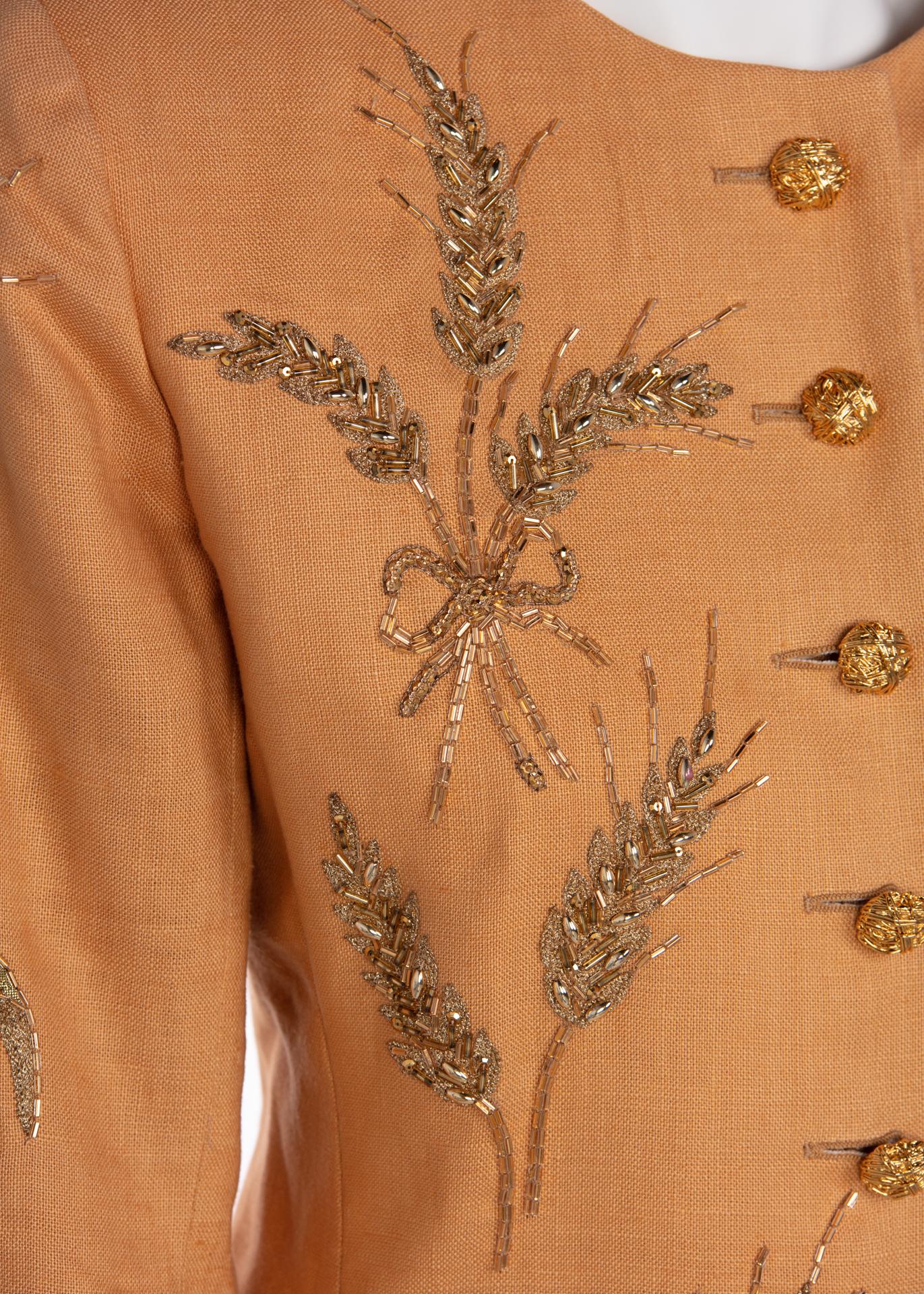 Women's Yves Saint Laurent Gold Beaded Wheat Linen Jacket, 1980s 