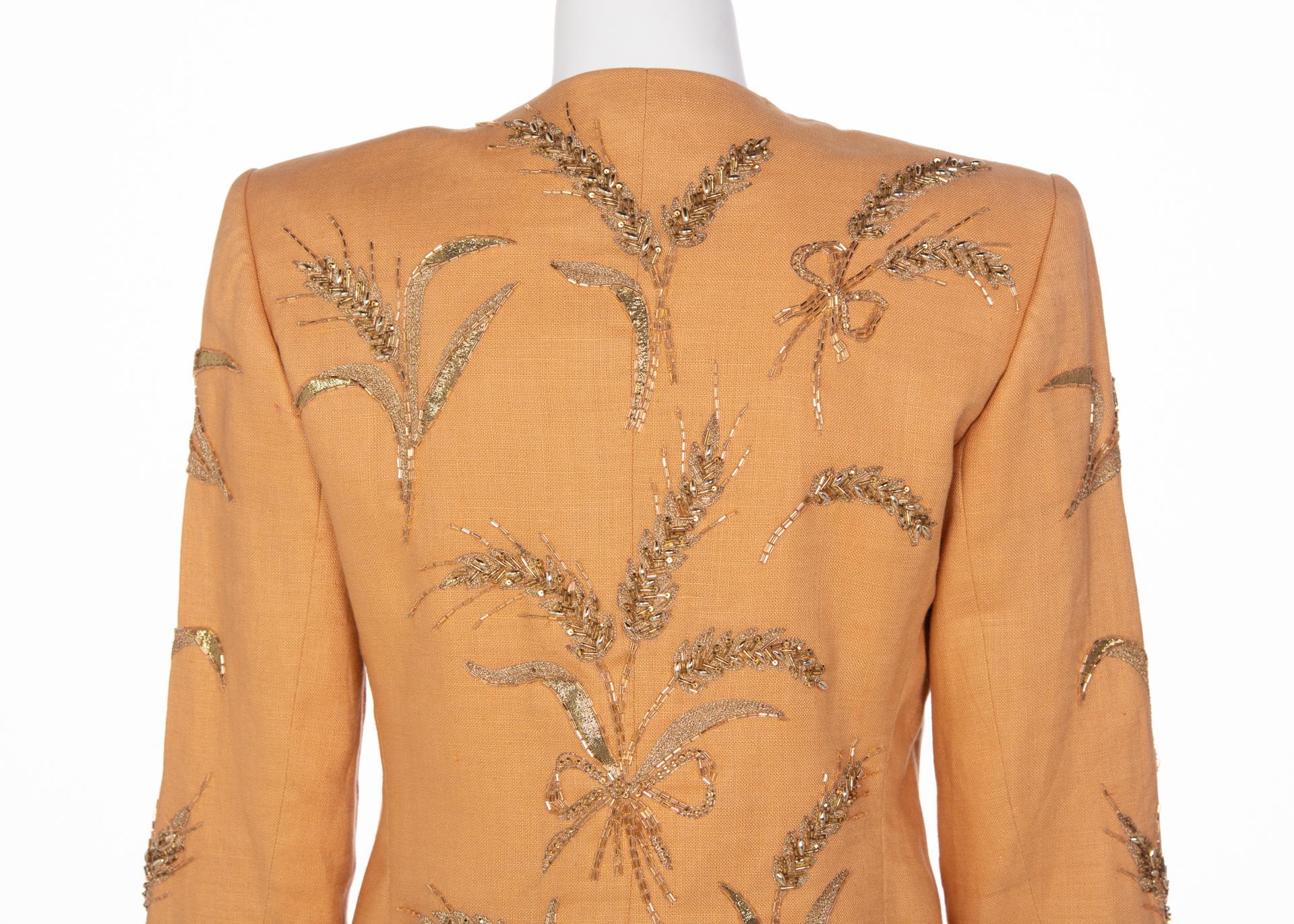 Yves Saint Laurent Gold Beaded Wheat Linen Jacket, 1980s  3