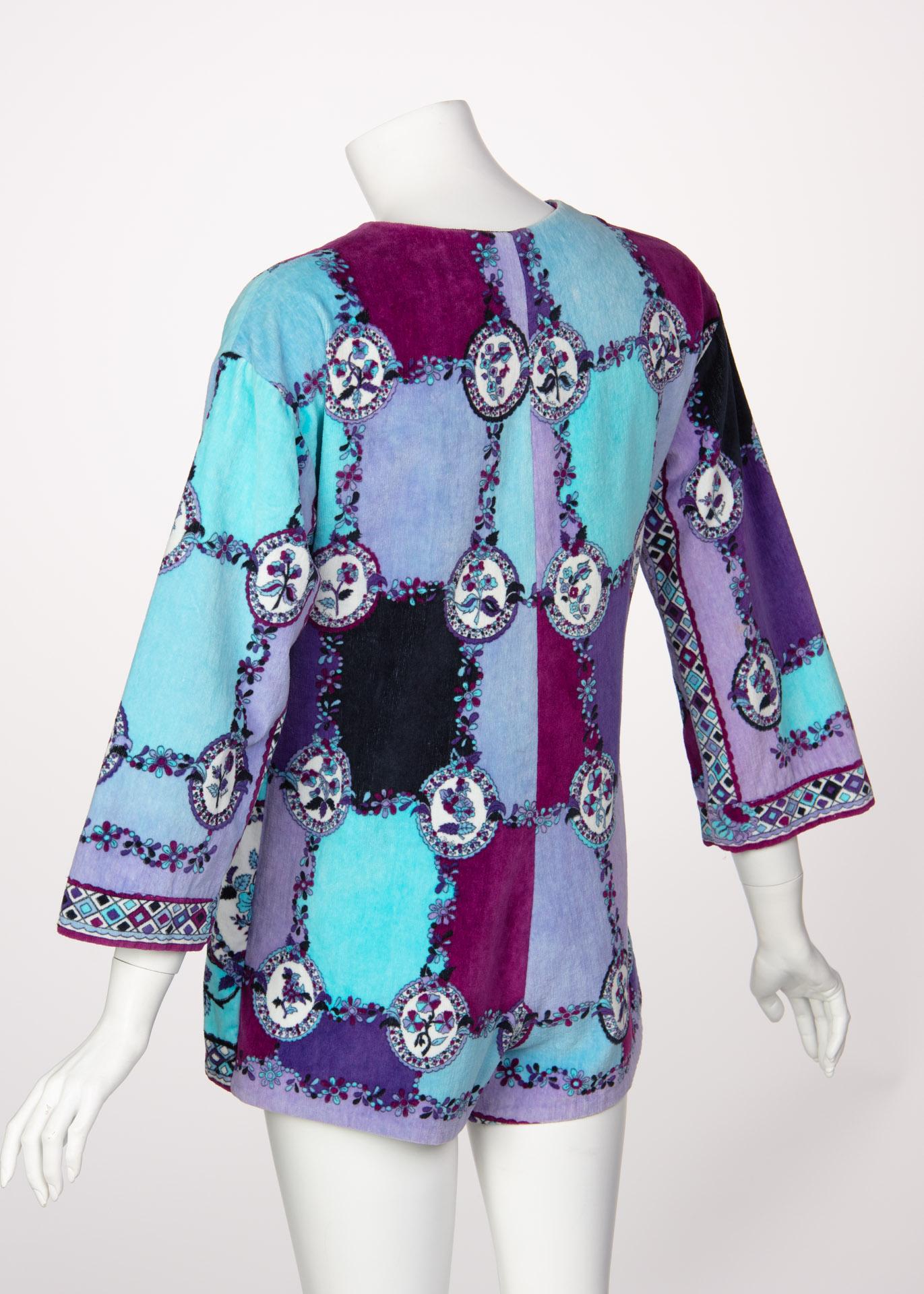 1960s Emilio Pucci Purple Turquoise Velvet Terry Romper Cover-Up For ...