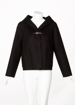 Valentino Black Wool Angora Hoodie Leather Buckle Jacket