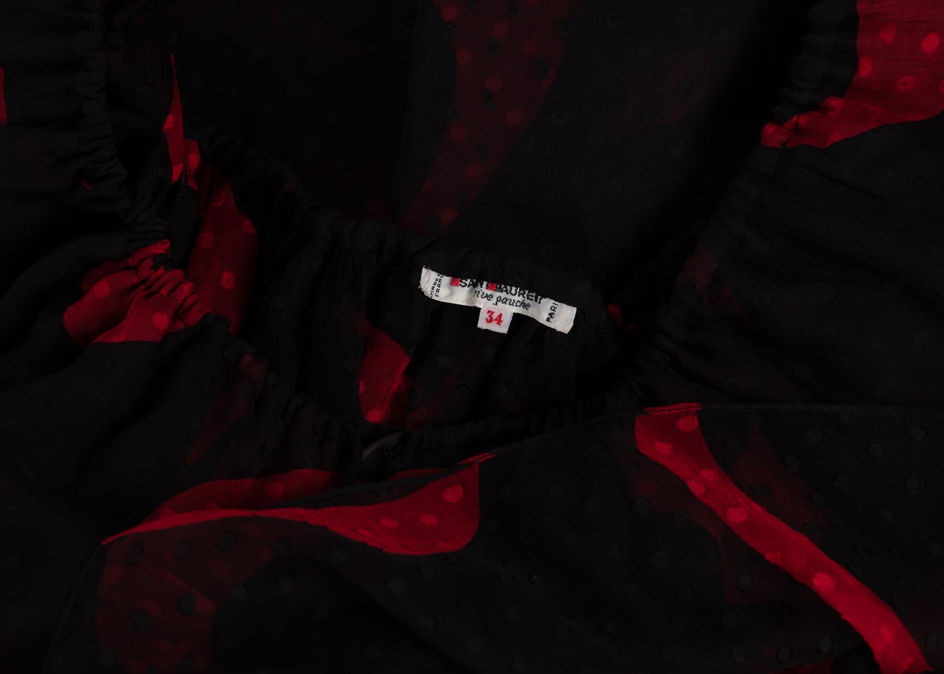 1970s Yves Saint Laurent Red & Black Crescent Moon Ruffle Peasant Dress  7