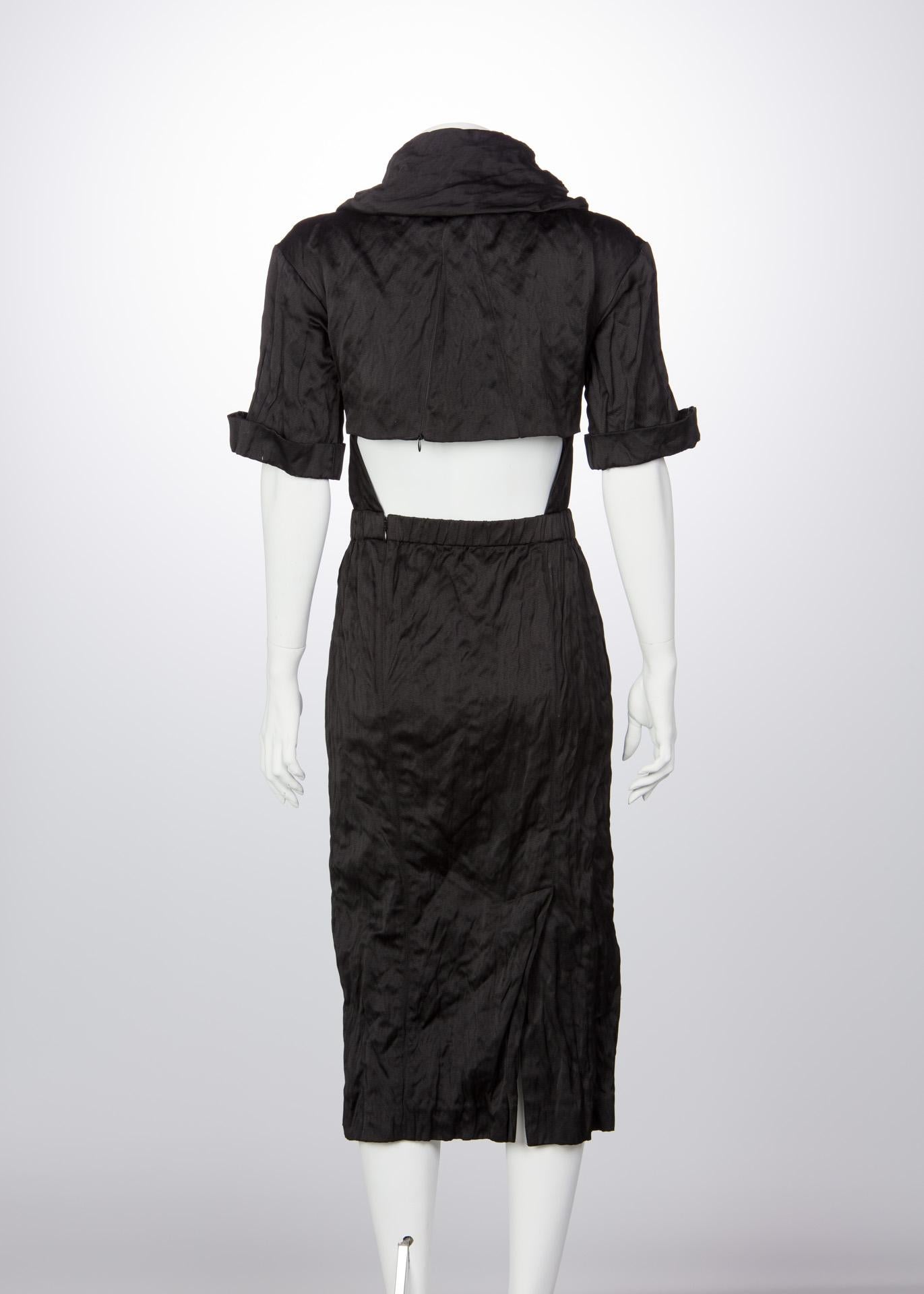 2009 Prada Runway Black Bustier Shawl Collar Cut-Out Back Dress In Excellent Condition In Boca Raton, FL