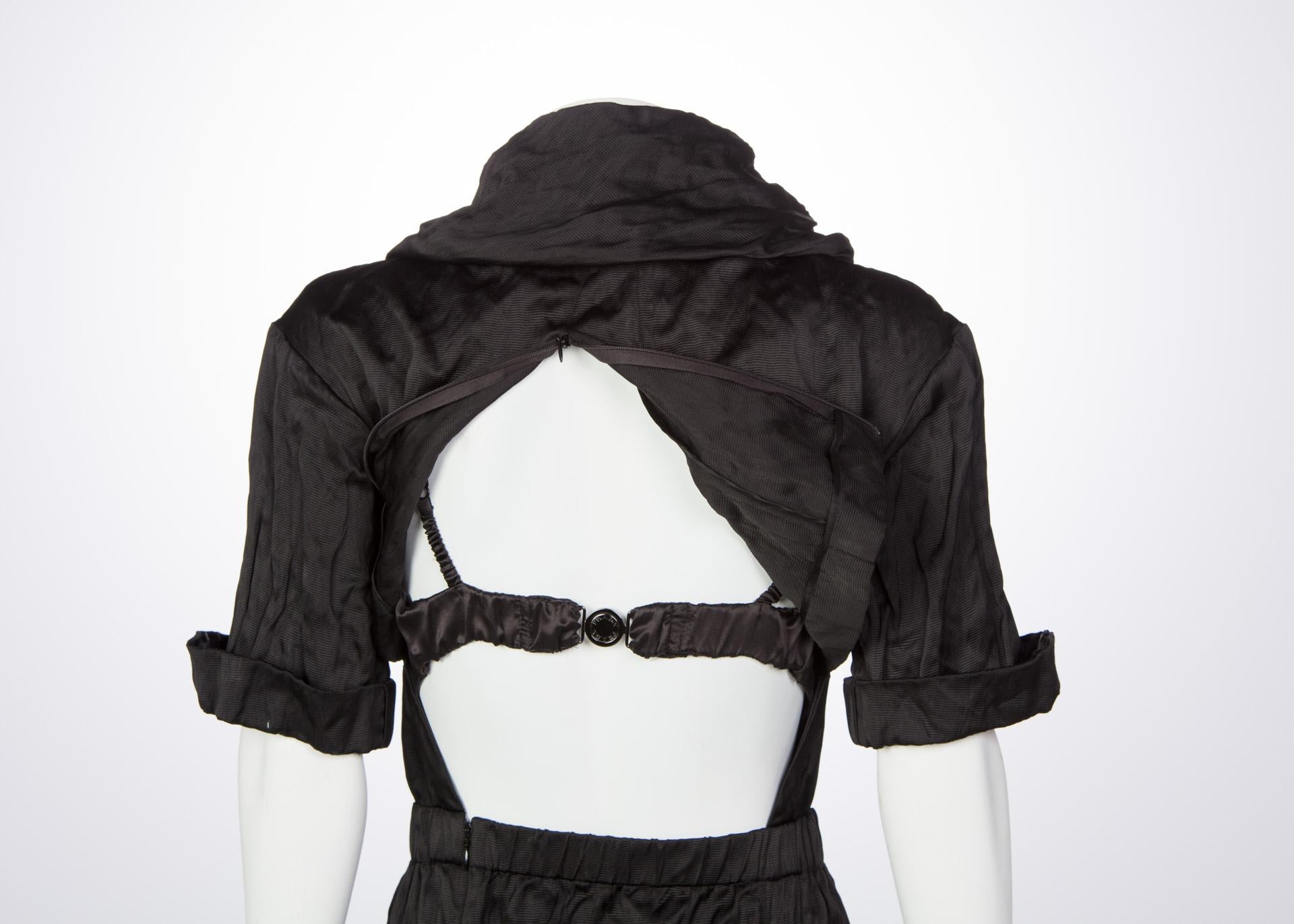 Women's 2009 Prada Runway Black Bustier Shawl Collar Cut-Out Back Dress