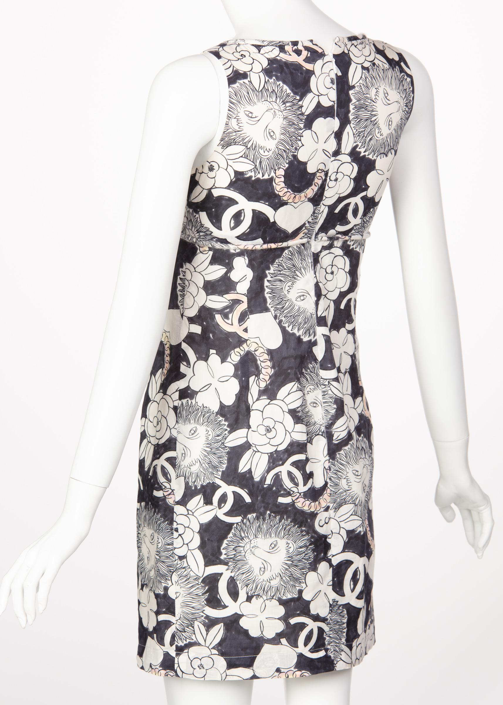 Gray Chanel Lion Camellia Logo Sleeveless Mini Shift Dress
