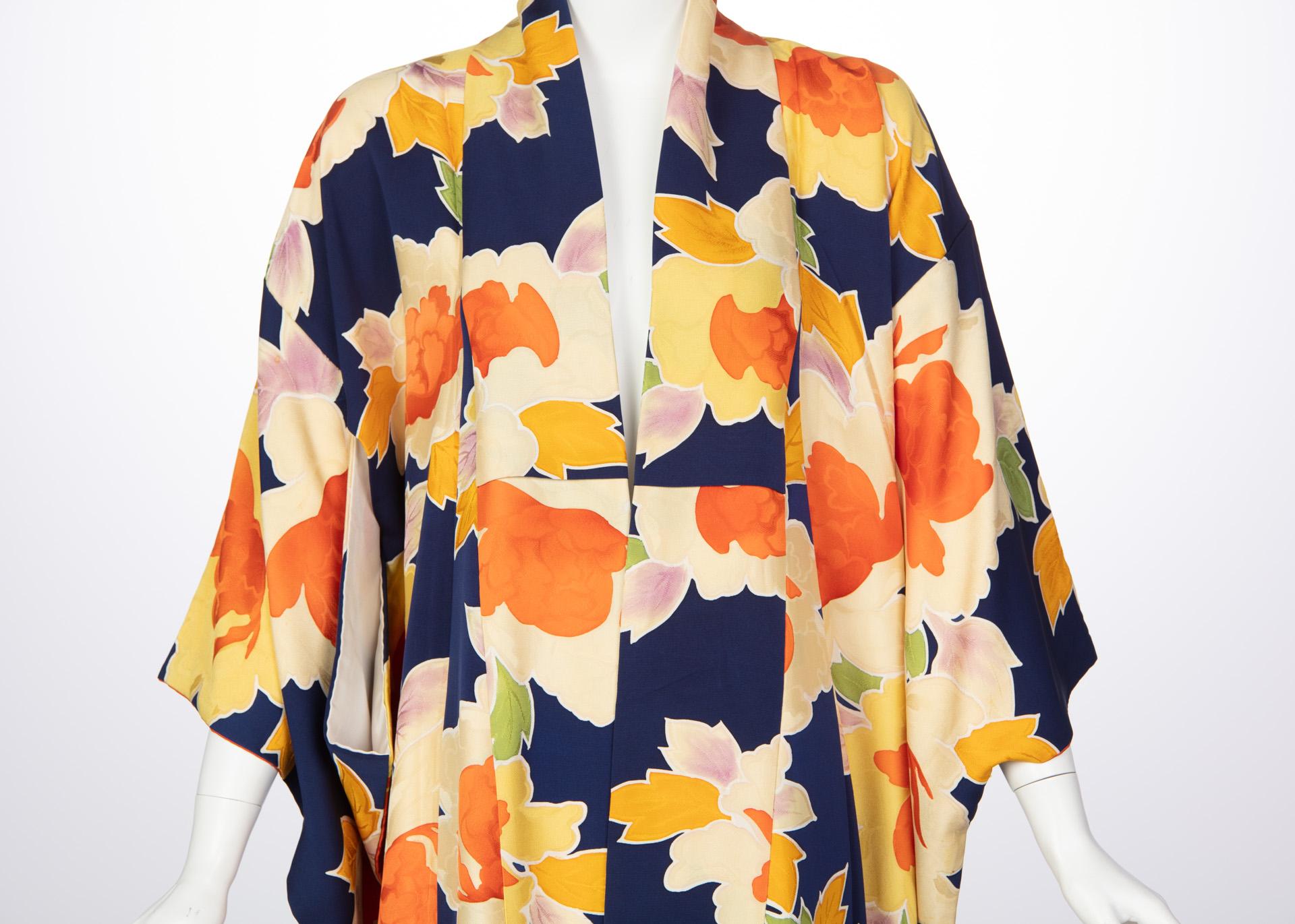 Vintage Japanese Silk Multicolored Floral Maxi Kimono 1