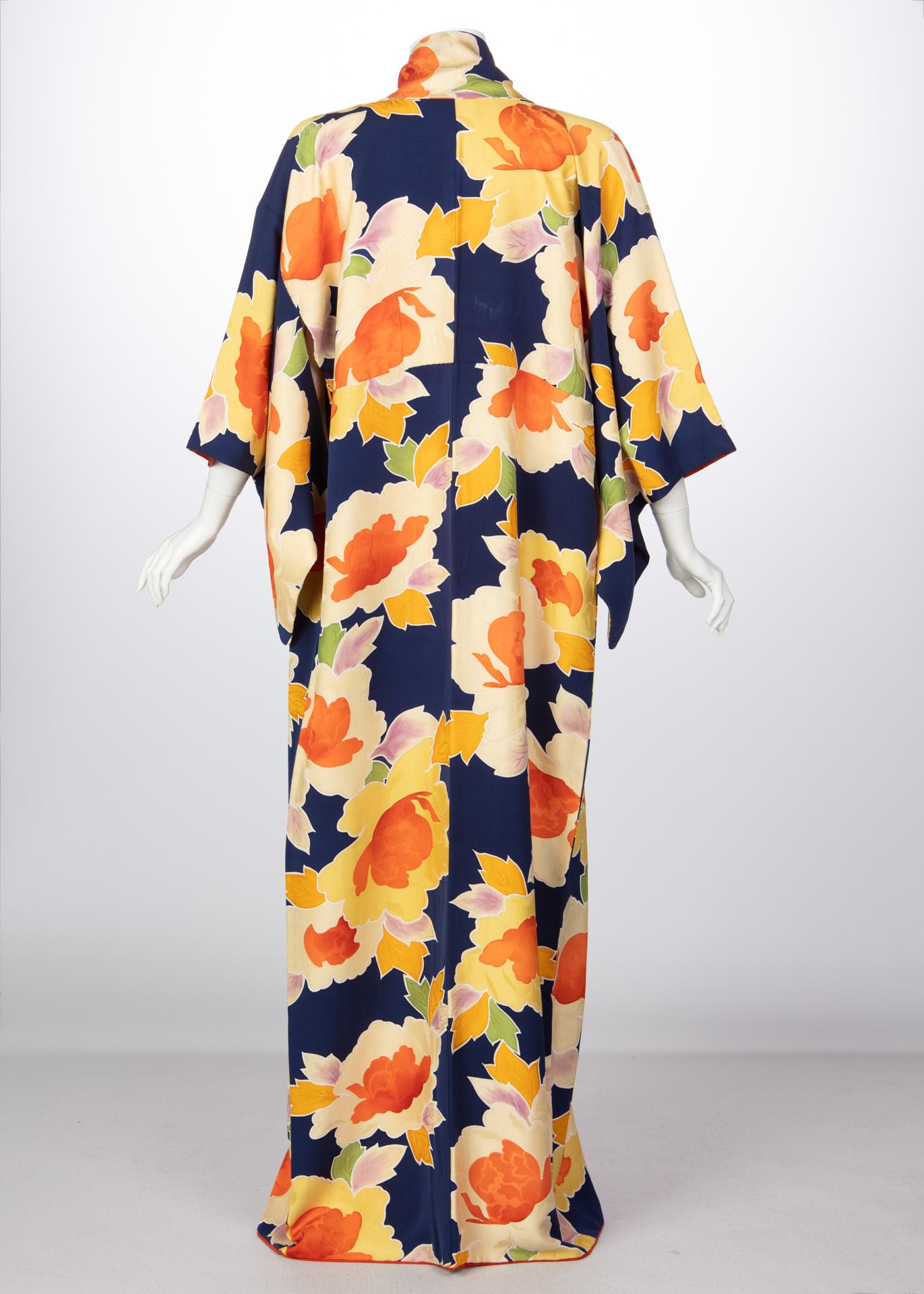 Vintage Japanese Silk Multicolored Floral Maxi Kimono 3