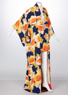 Vintage Japanese Silk Multicolored Floral Maxi Kimono