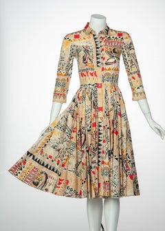 Prada Runway Postcard Print Cotton Dress, Spring 2004