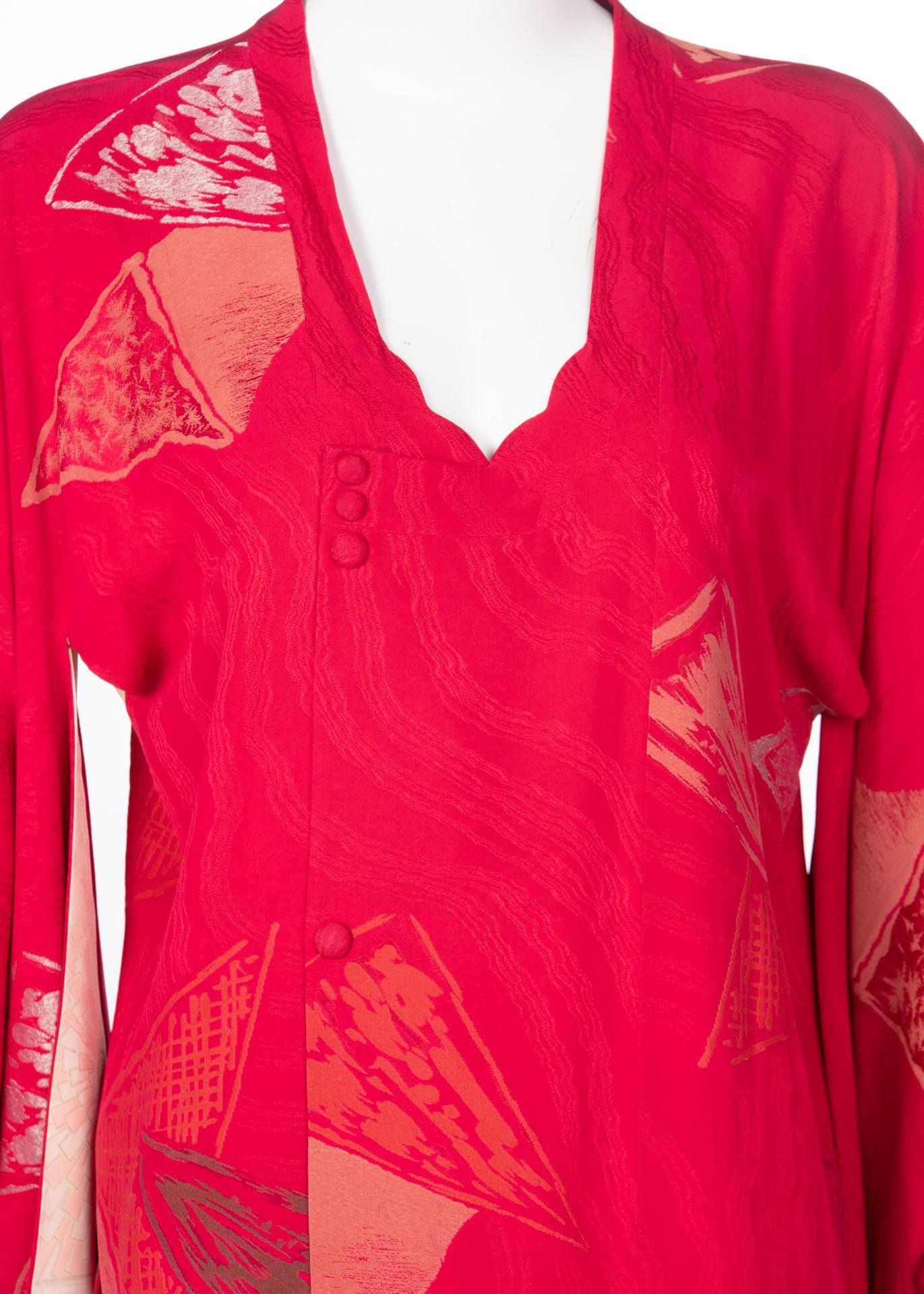 Vintage Japanese Silk Magenta Metallic Michiyuki Kimono Jacket Dress 1