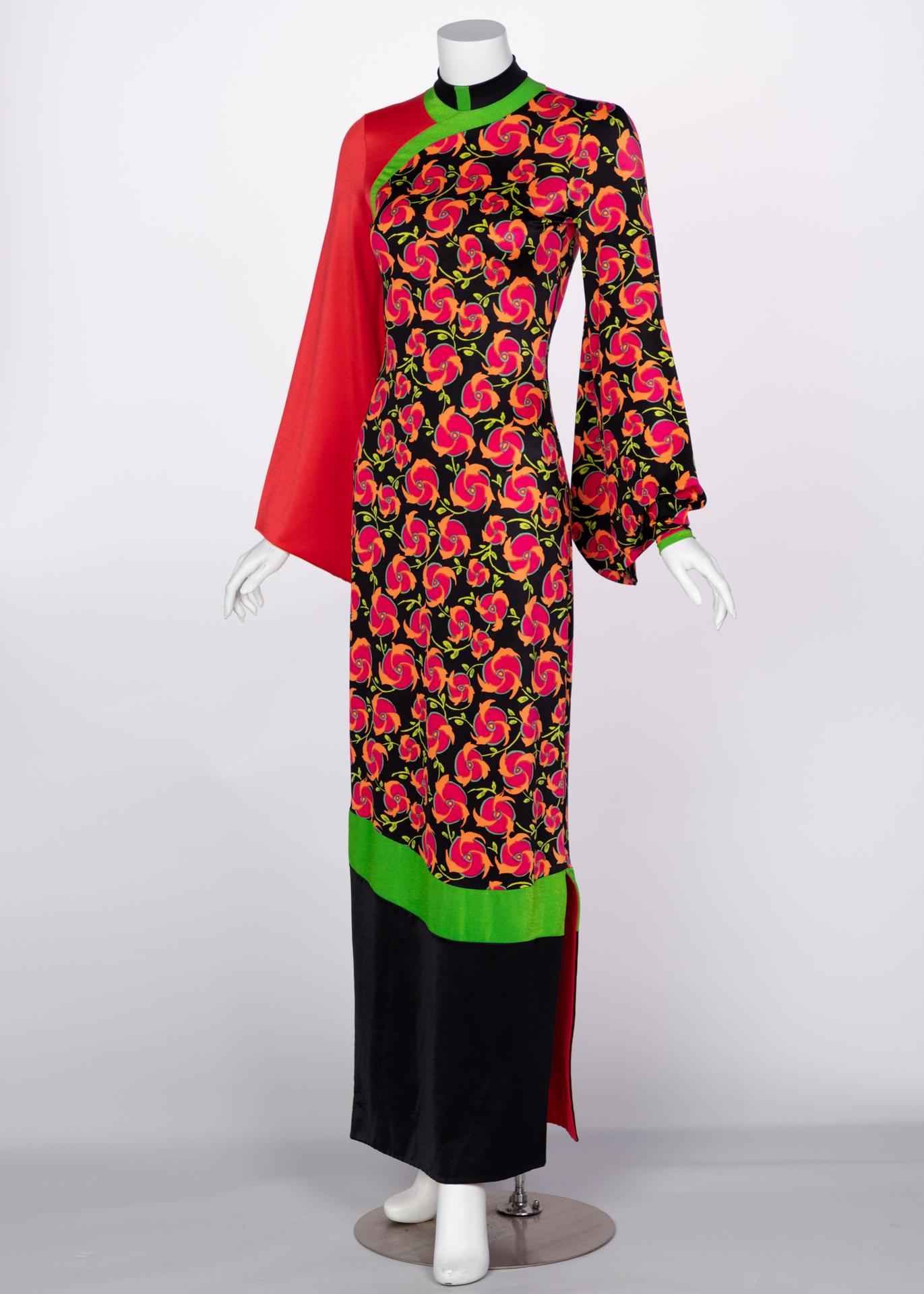 Women's Giorgio di Sant'Angelo Floral Color Block Cut-Out Back Maxi Dress, 1970s 