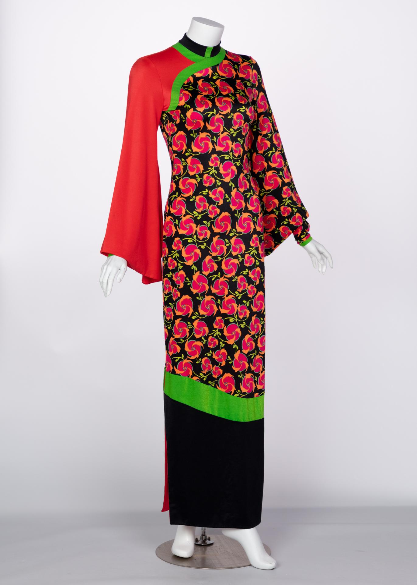 Giorgio di Sant'Angelo Floral Color Block Cut-Out Back Maxi Dress, 1970s  1