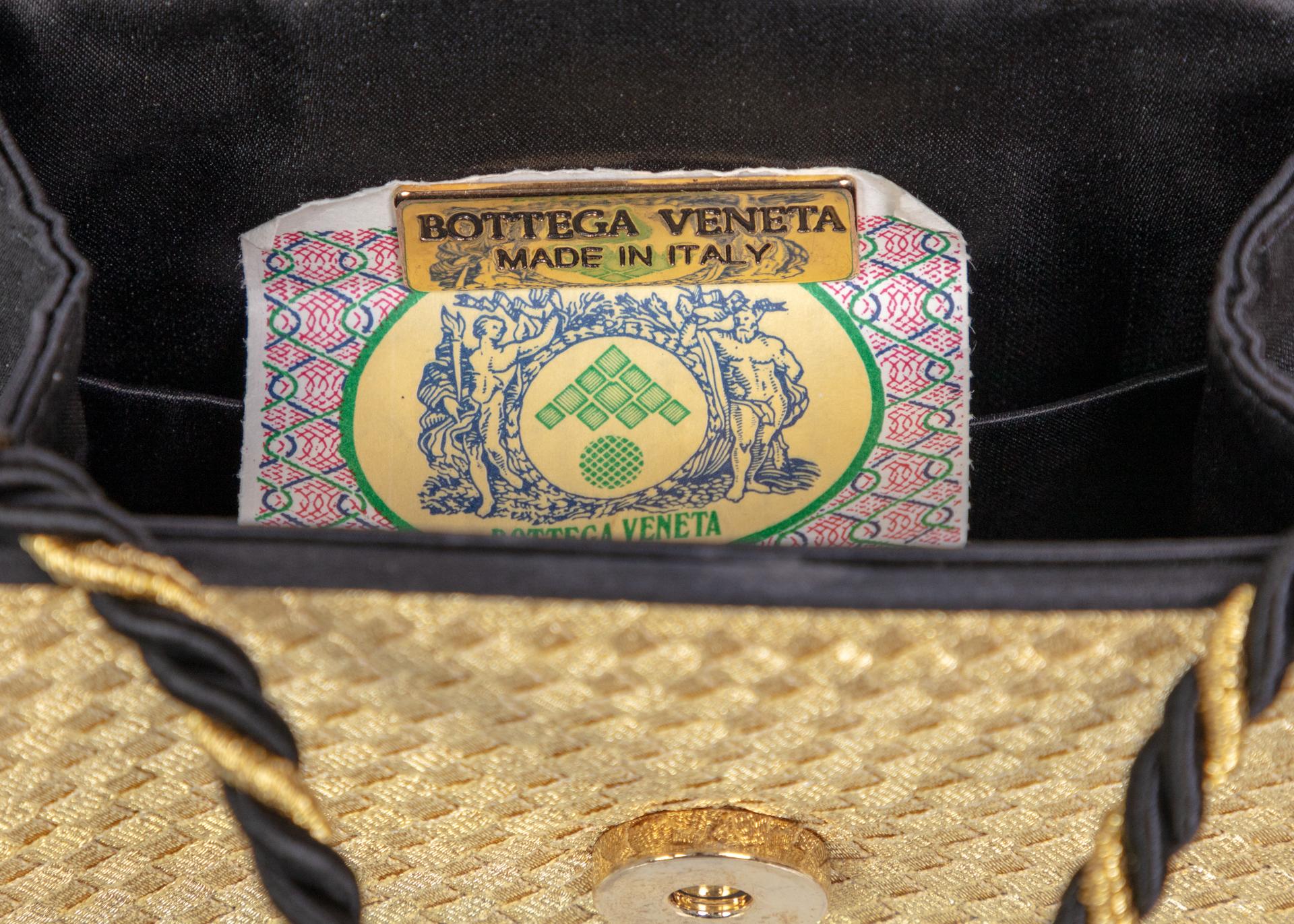 Beige Vintage Bottega Veneta Gold Black Silk Tassel Evening Bag