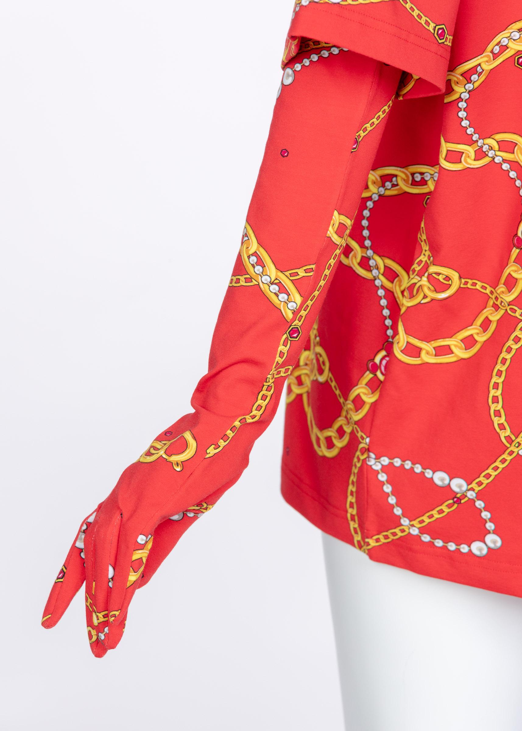 Balenciaga Red Chain Print Shirt and Gloves In New Condition In Boca Raton, FL