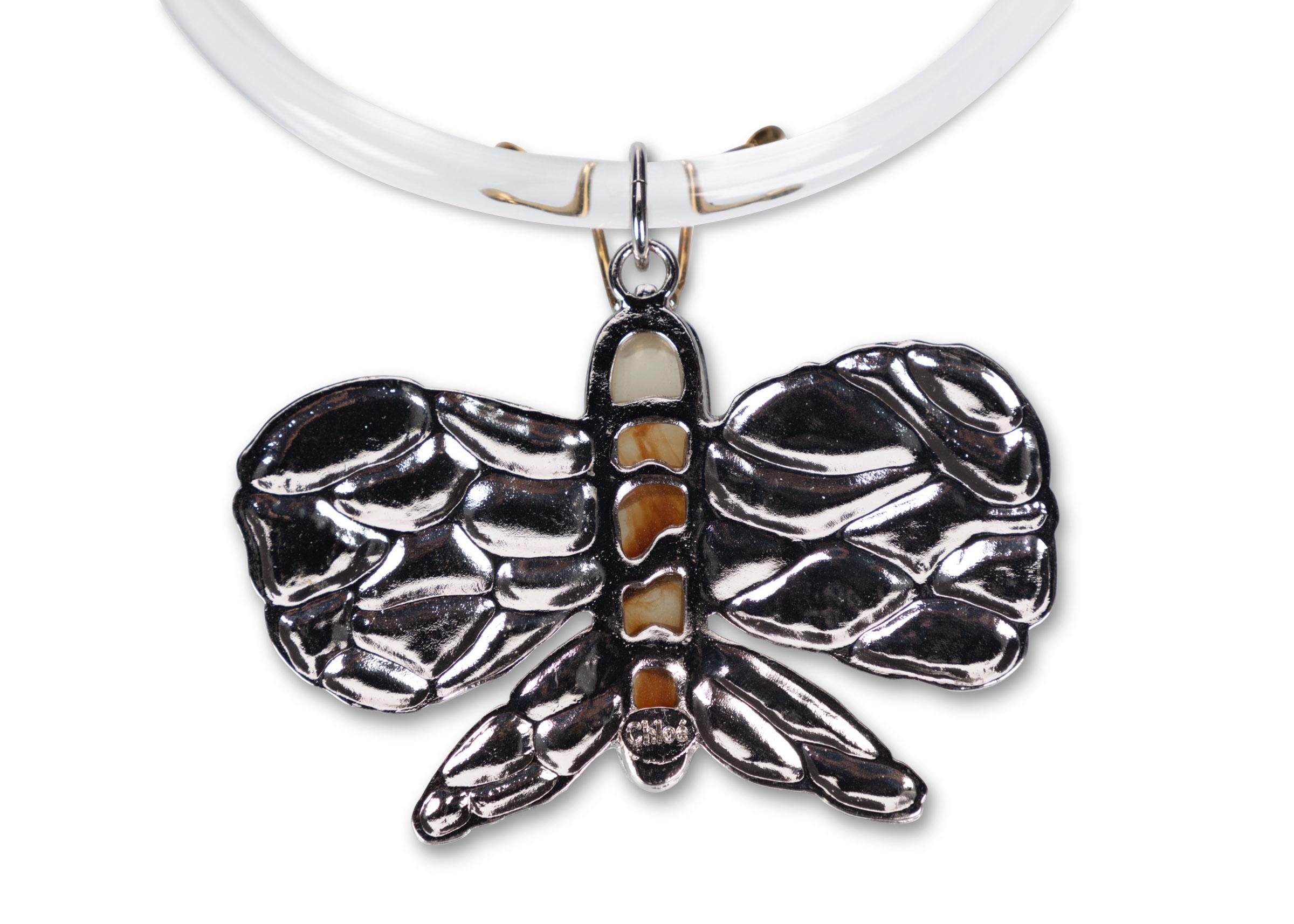 Modern Chloè Lucite Silver Butterfly Collar Necklace, 2004