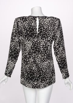 Yves Saint Laurent YSL Black White Silk Print Blouse Top, 1970s
