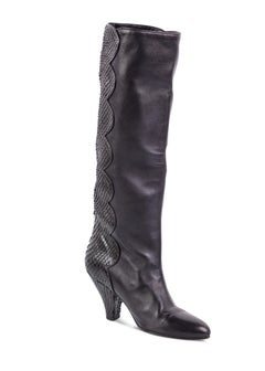 Stivali vintage Maud Frizon in pelle nera con tacco in pelle di serpente misura 5