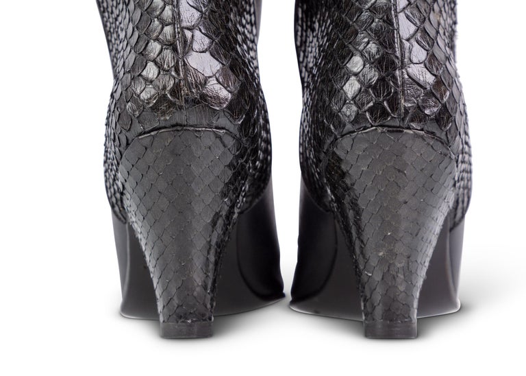 Vintage Maud Frizon Black Leather Snakeskin Heel Boots Size 5 For Sale ...
