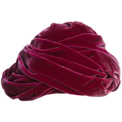 Used 1930s Hattie Carnegie Original Raspberry Pink Velvet Turban Hat