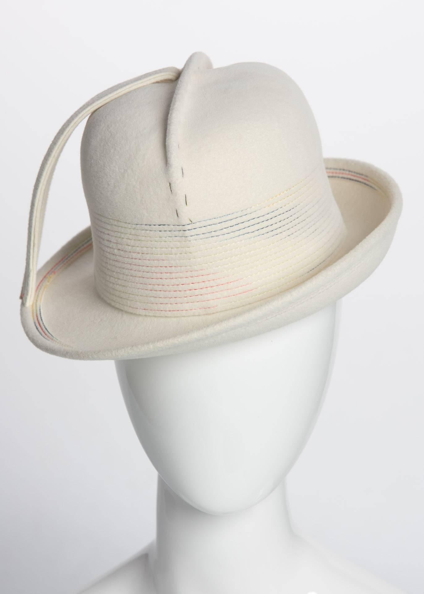 Beige 1960s Yves Saint Laurent YSL Sculpted Ivory Felt Fedora Hat