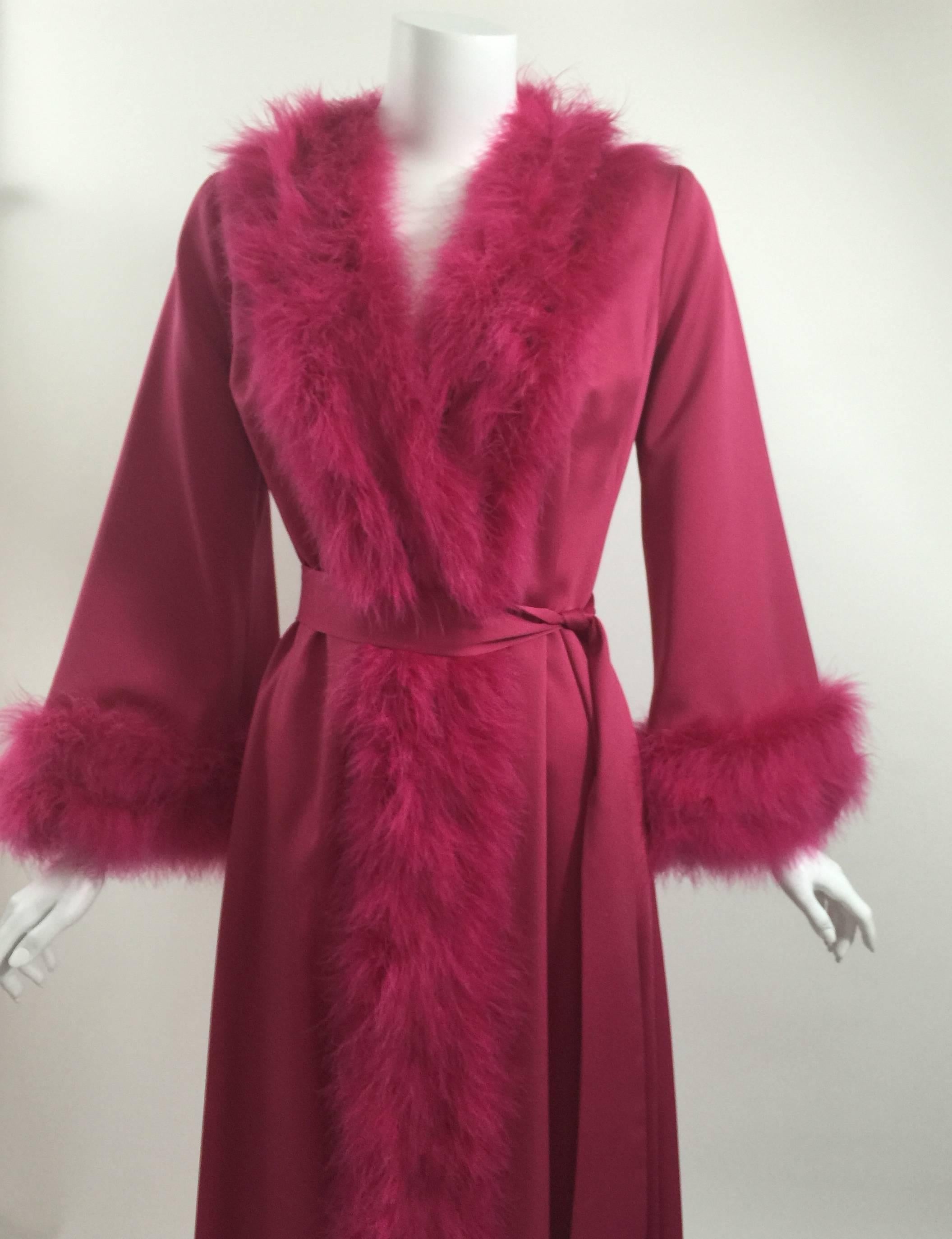 Brown A Magnificent Magenta Marabou Feather Trimmed Caftan & Robe Vintage