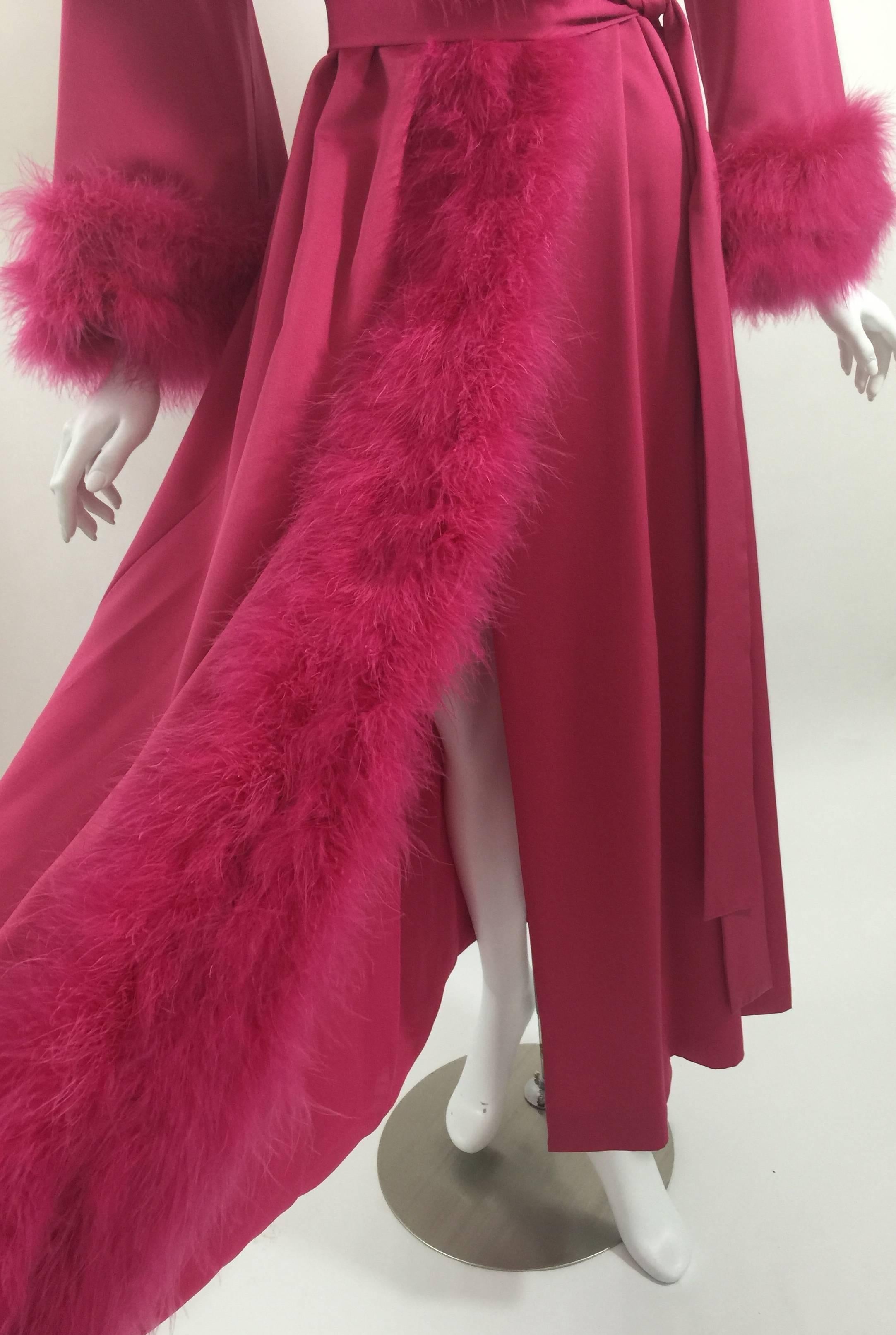 Women's A Magnificent Magenta Marabou Feather Trimmed Caftan & Robe Vintage
