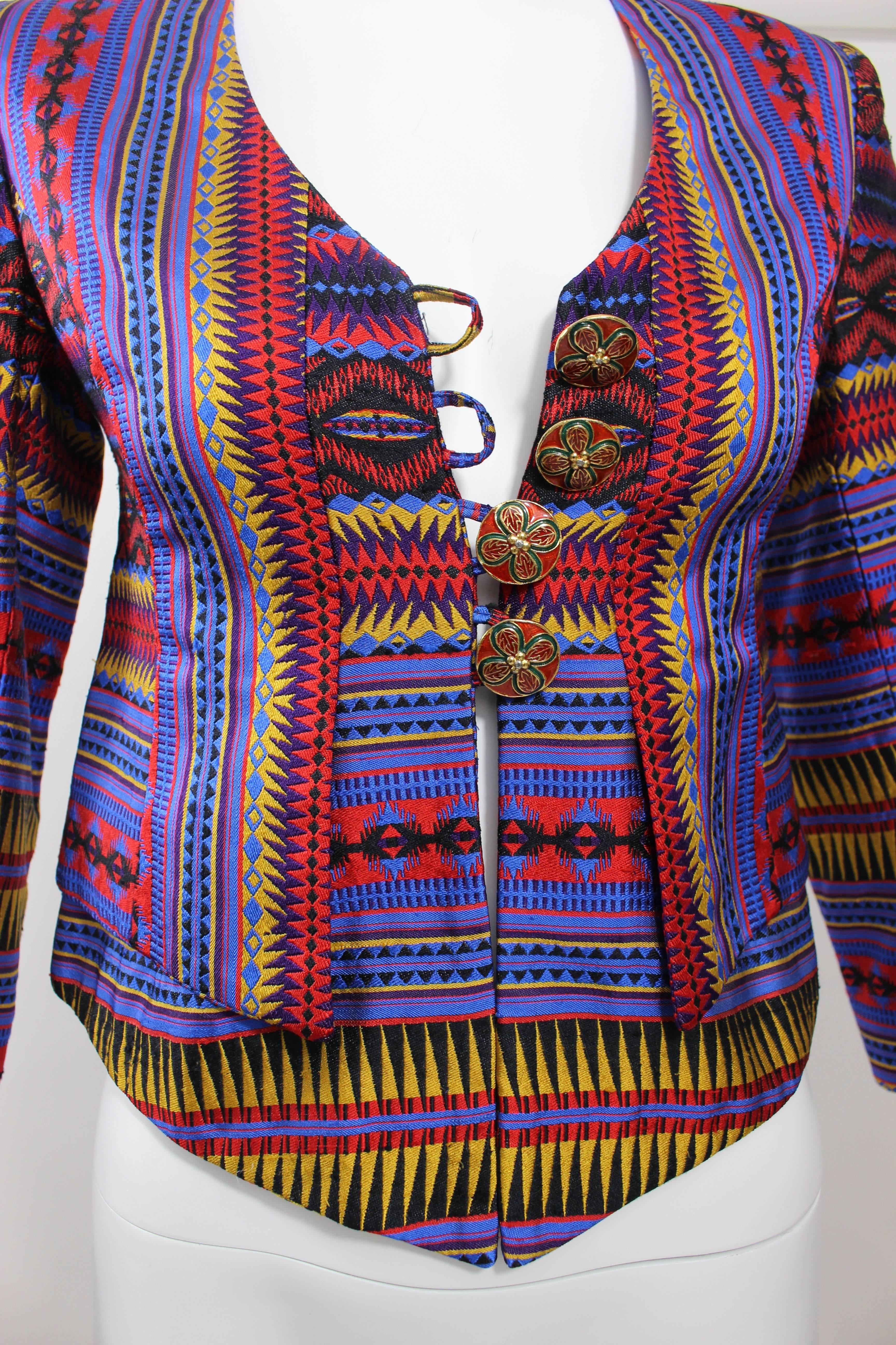Christian Lacroix Colorful Jacket w/ Enamel Buttons In Excellent Condition For Sale In Boca Raton, FL