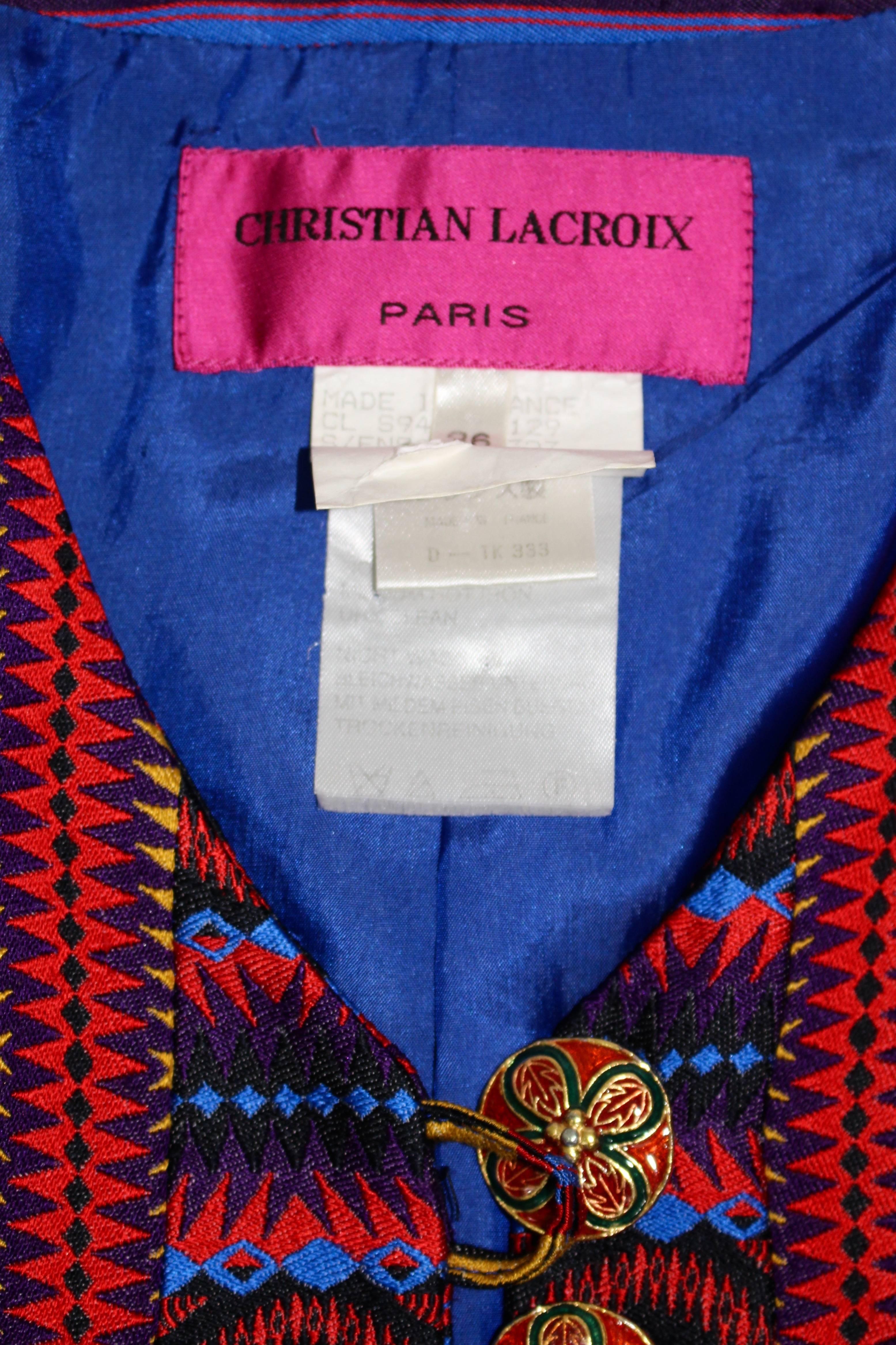 Christian Lacroix Colorful Jacket w/ Enamel Buttons For Sale 4