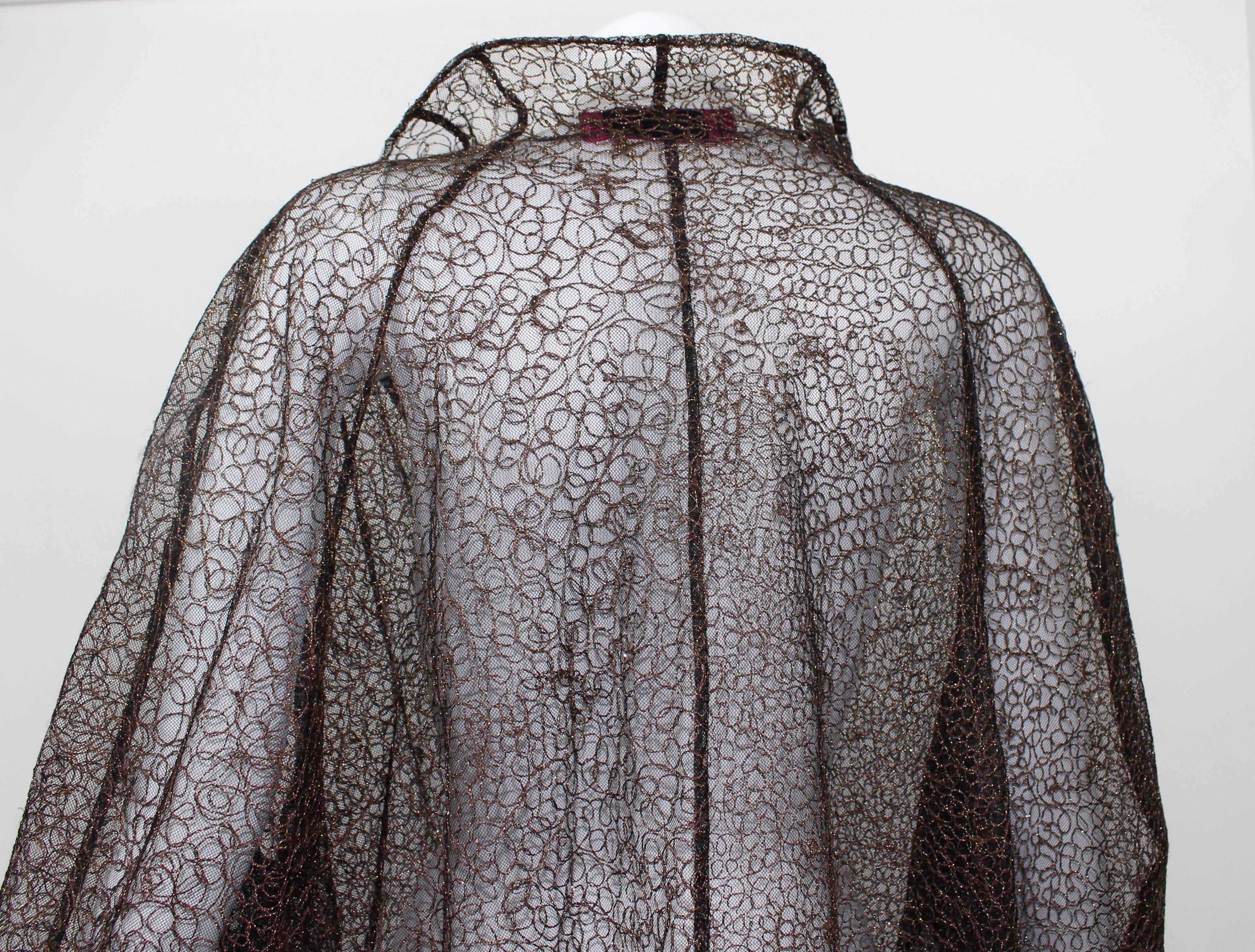 Gray Christian Lacroix Sheer Copper Metallic Lace Jacket/ Duster