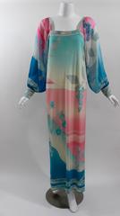 1970er Leonard Paris Seidenchiffon & Jersey Maxikleid
