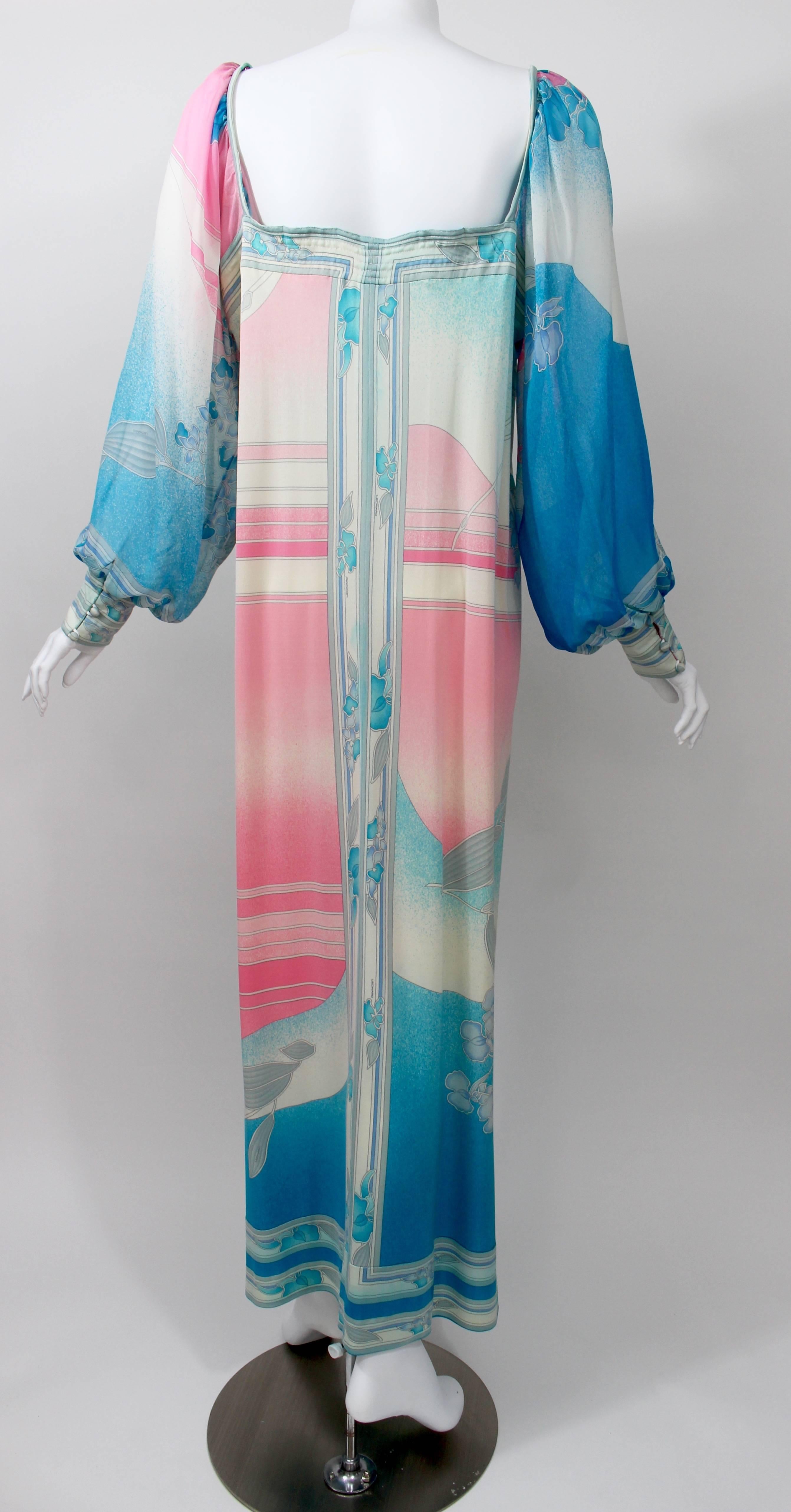 1970s Leonard Paris Silk Chiffon & Jersey Maxi Dress 1