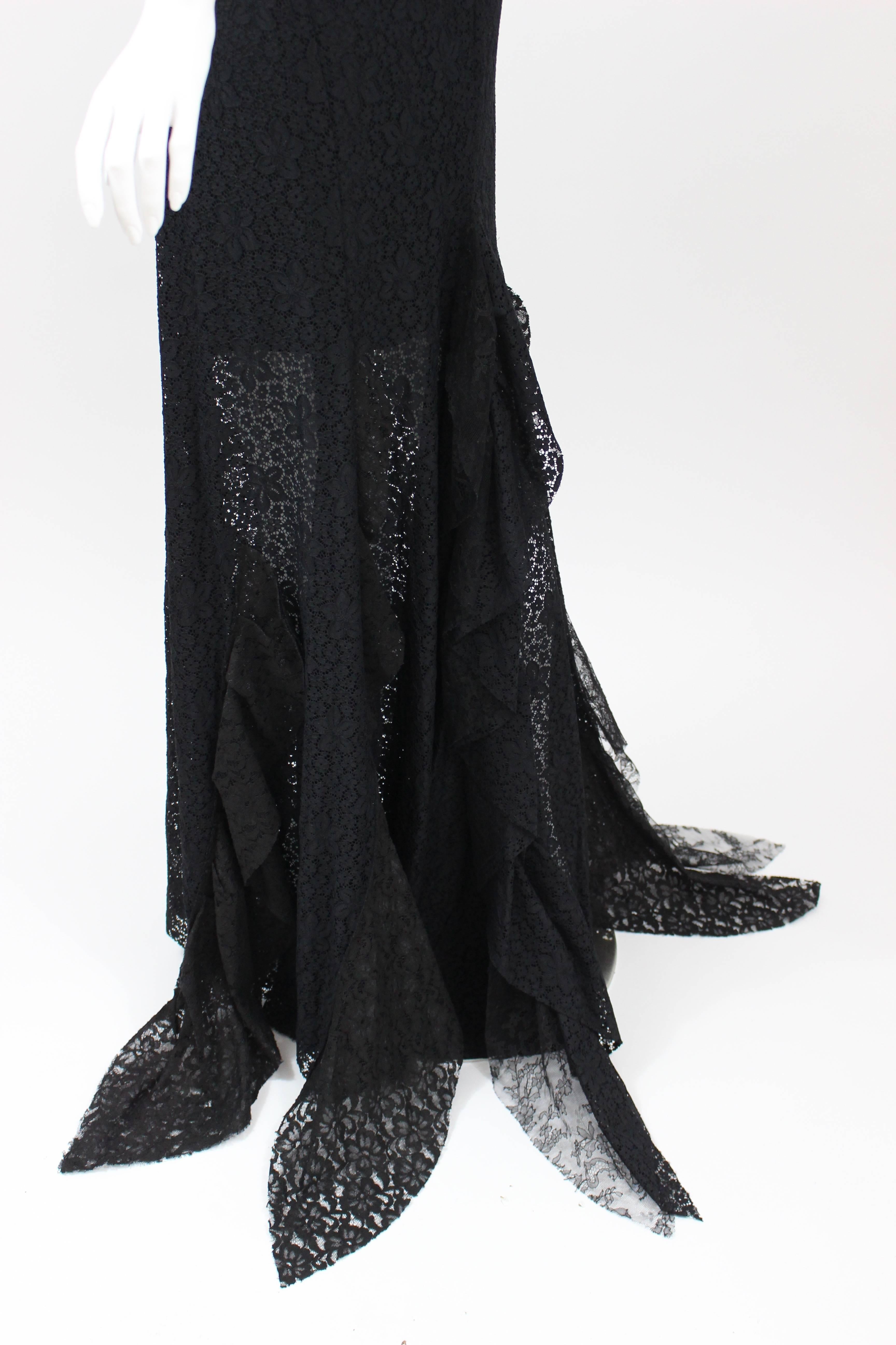 Women's Nina Ricci Black Lace Ruffles Fishtail Evening Gown, 2013  