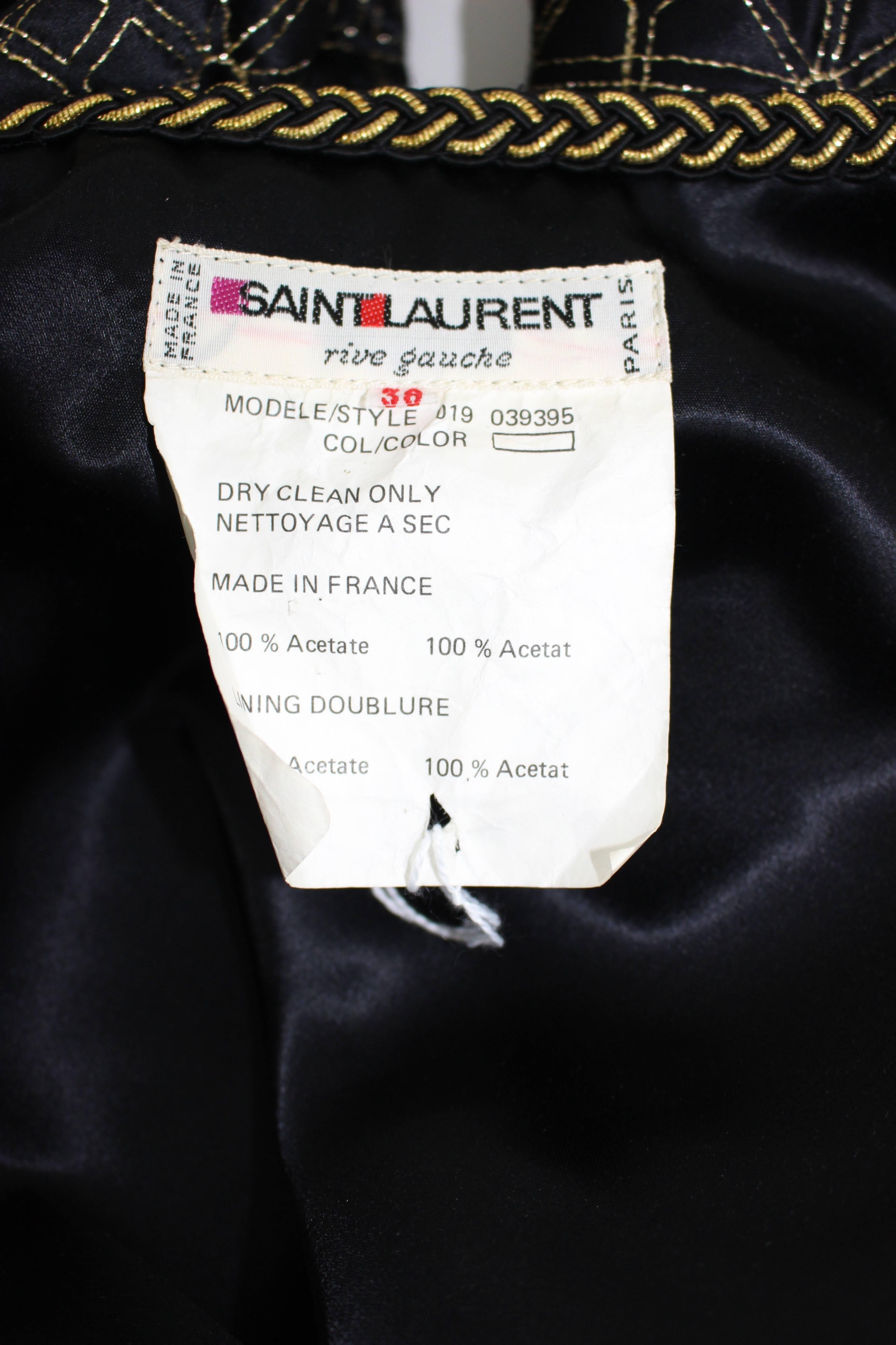  1970s Yves Saint Laurent  Russian Collection Jacket Black Satin Gold Trim 6