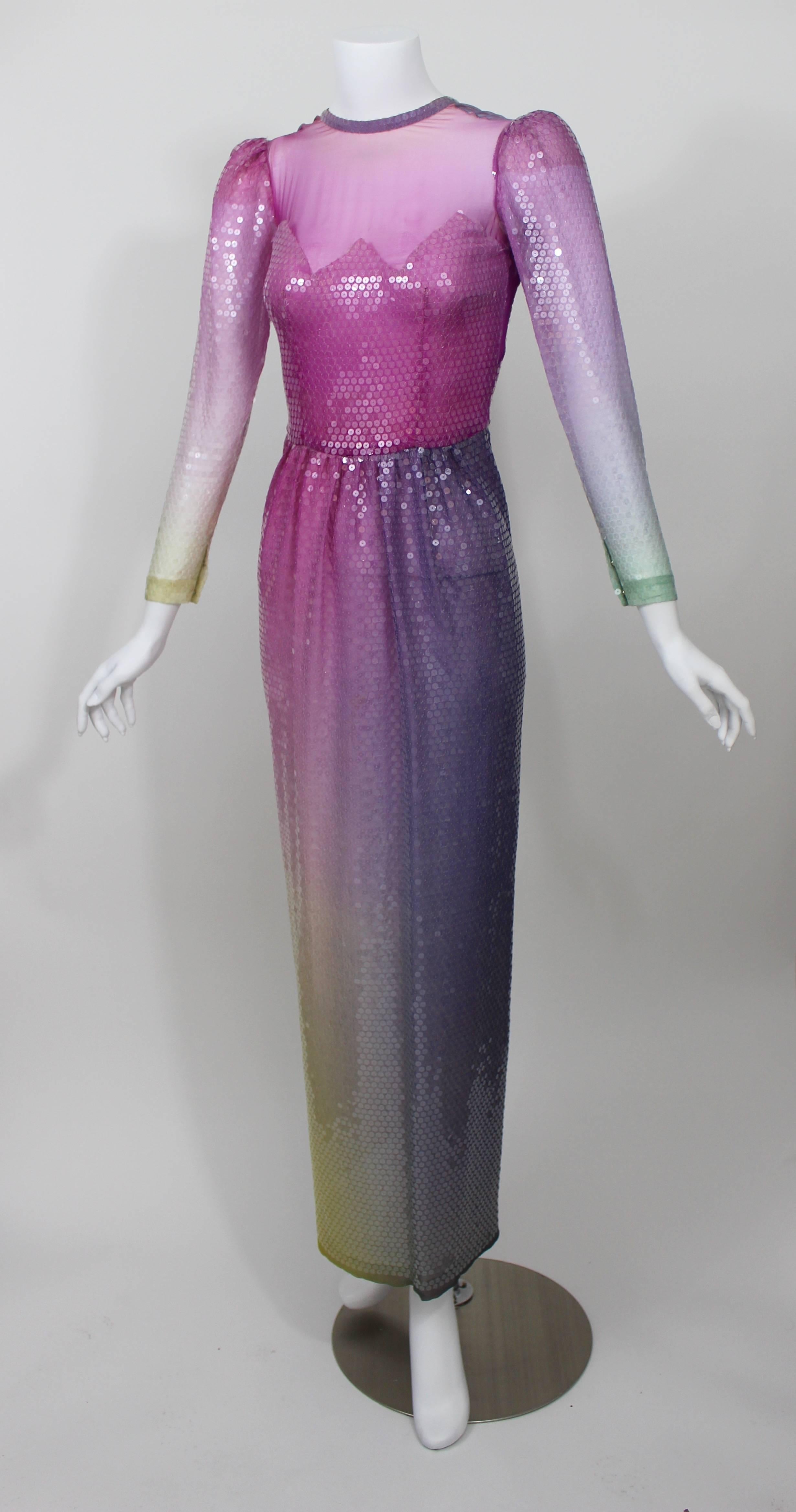 Vintage Loris Azzaro Custom Couture Ombre Sequin Gown  In Excellent Condition In Boca Raton, FL