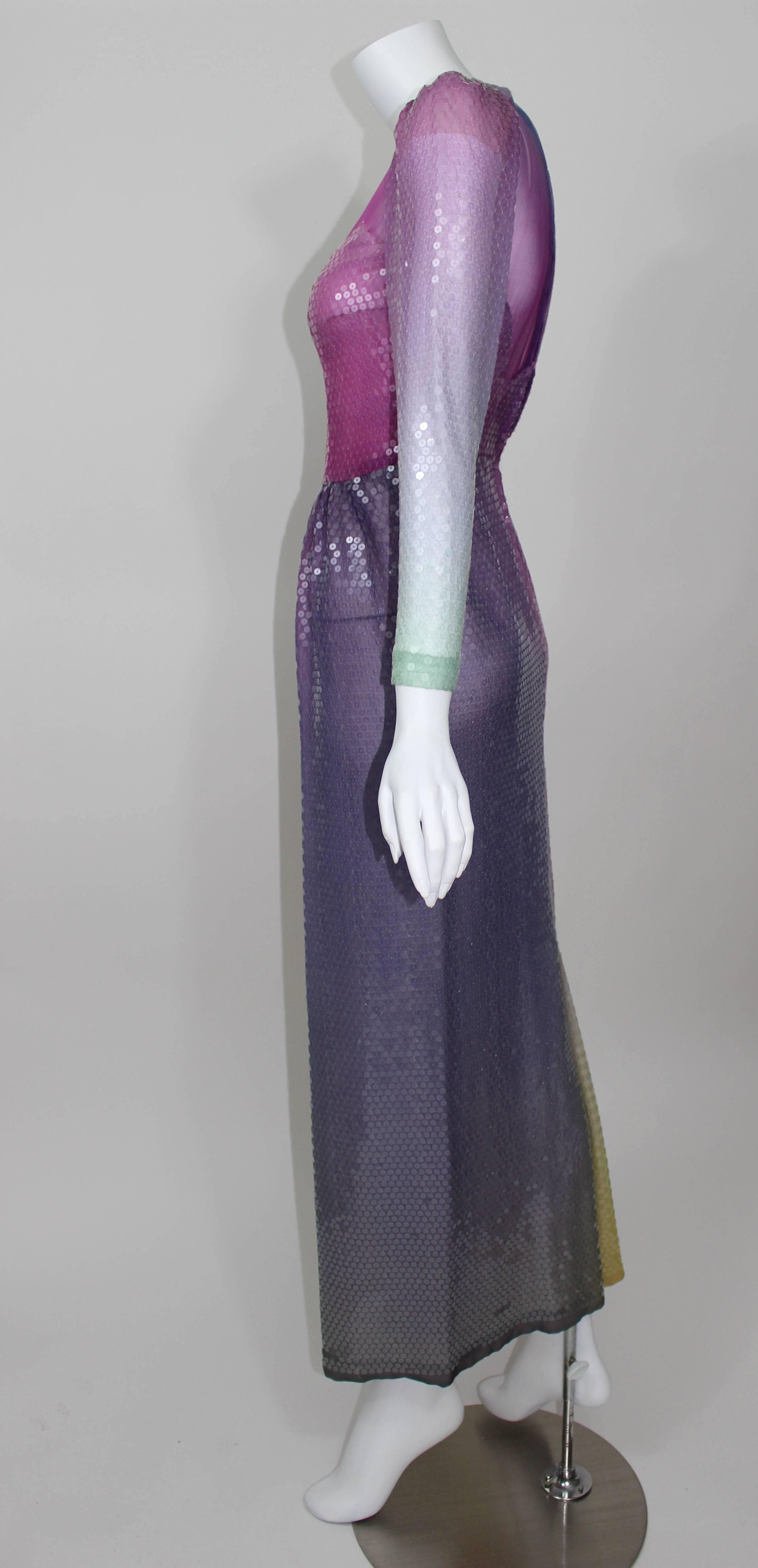 Vintage Loris Azzaro Custom Couture Ombre Sequin Gown  1