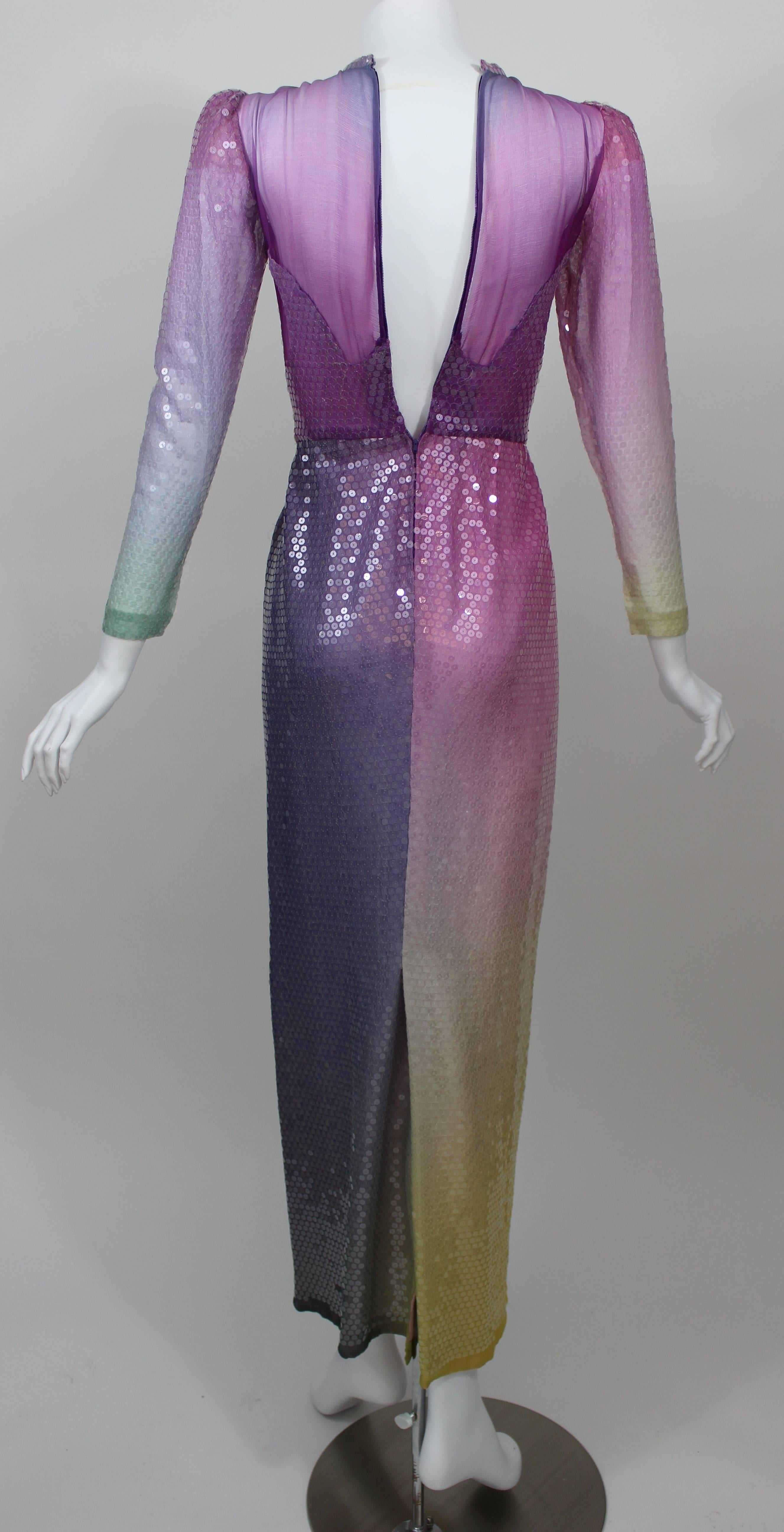 Women's Vintage Loris Azzaro Custom Couture Ombre Sequin Gown 