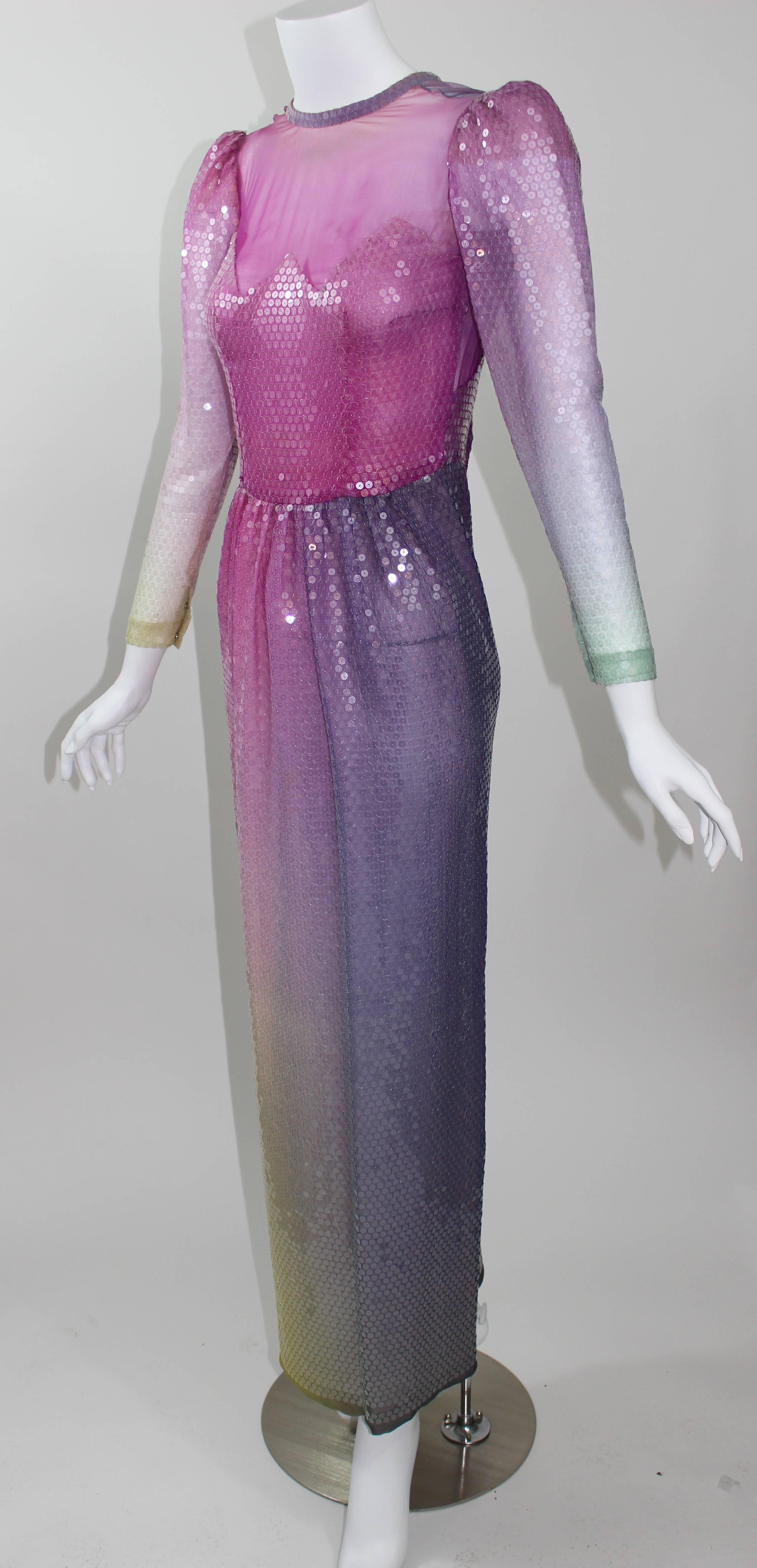 Vintage Loris Azzaro Custom Couture Ombre Sequin Gown  2