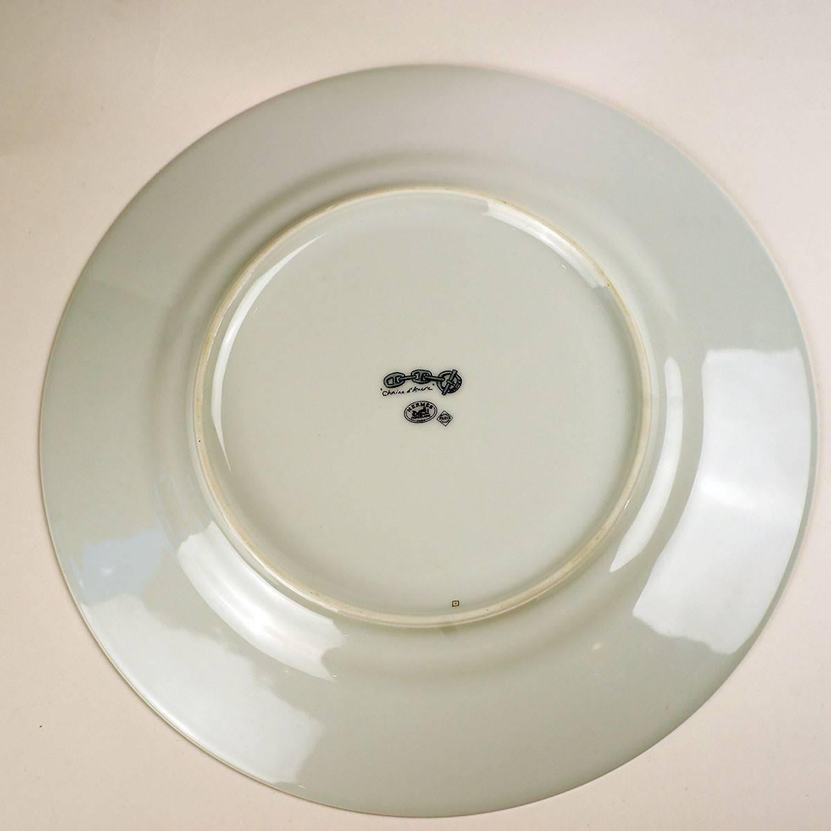 Gray Hermes Chaine d'Ancre Blue Large Dinner Plates, Set of Six