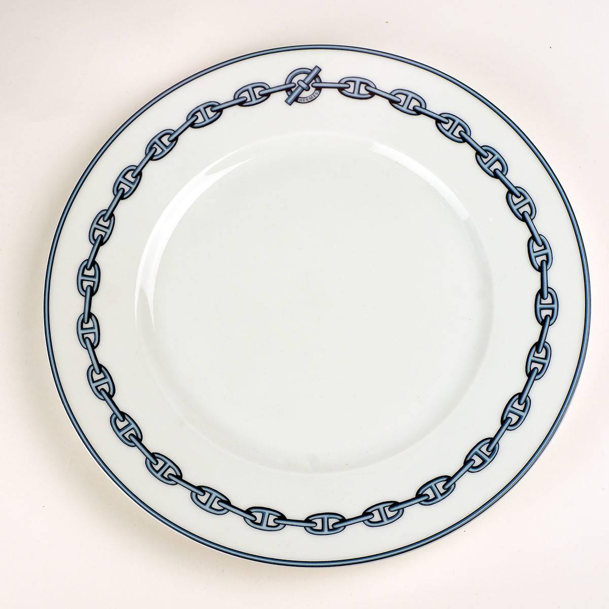 Hermes Chaine d'Ancre Blue Large Dinner Plates, Set of Six In Good Condition In Los Angeles, CA