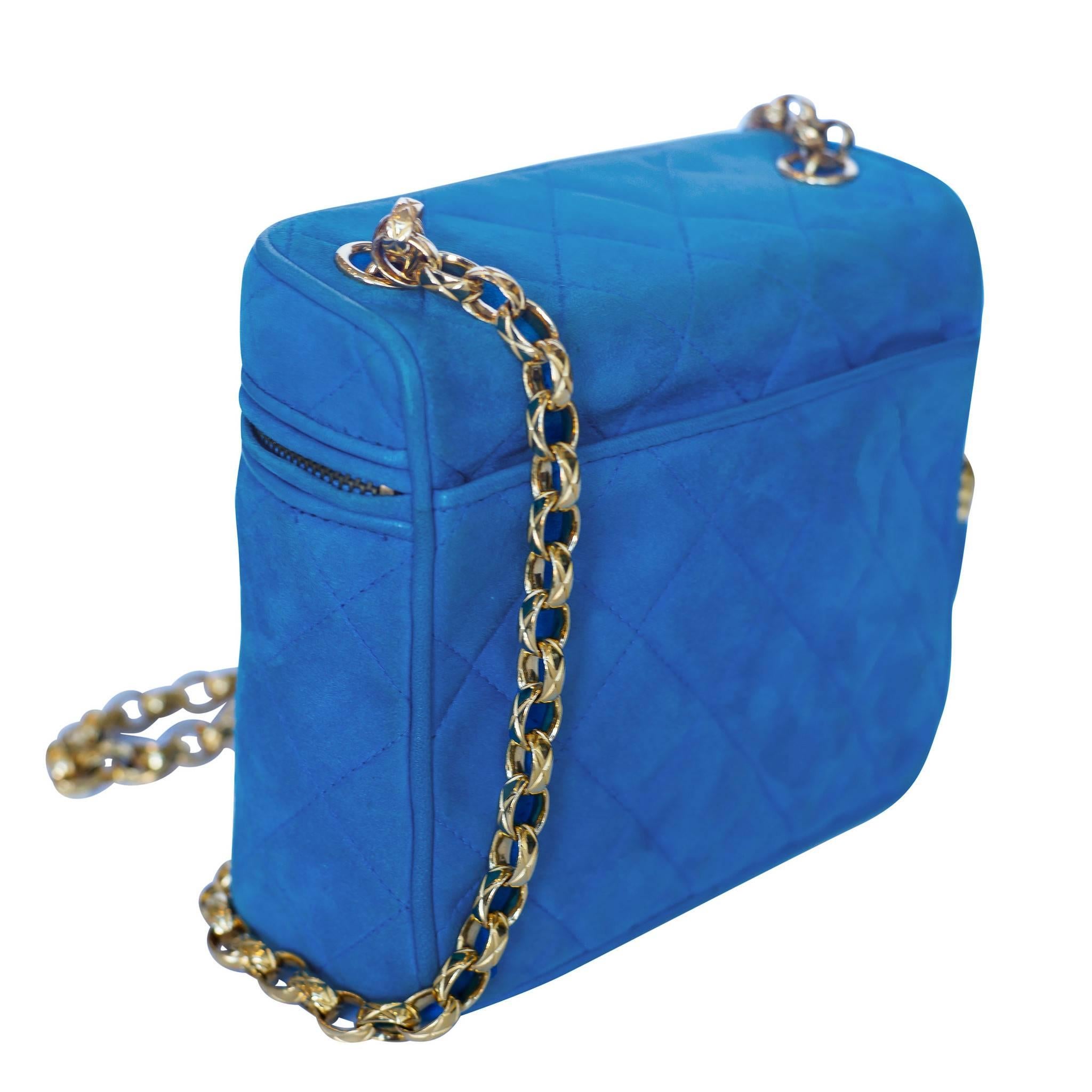 Women's Limited Chanel Blue Suede Shoulder Bag w/ Tassel Zipper 