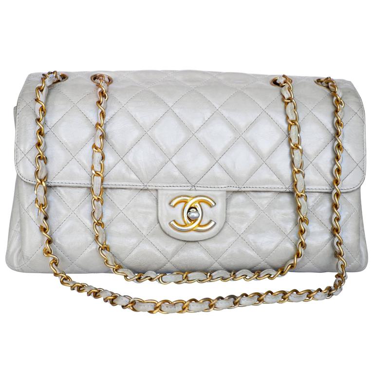 Chanel Cream Classic Jumbo Flap Lambskin Bag at 1stDibs
