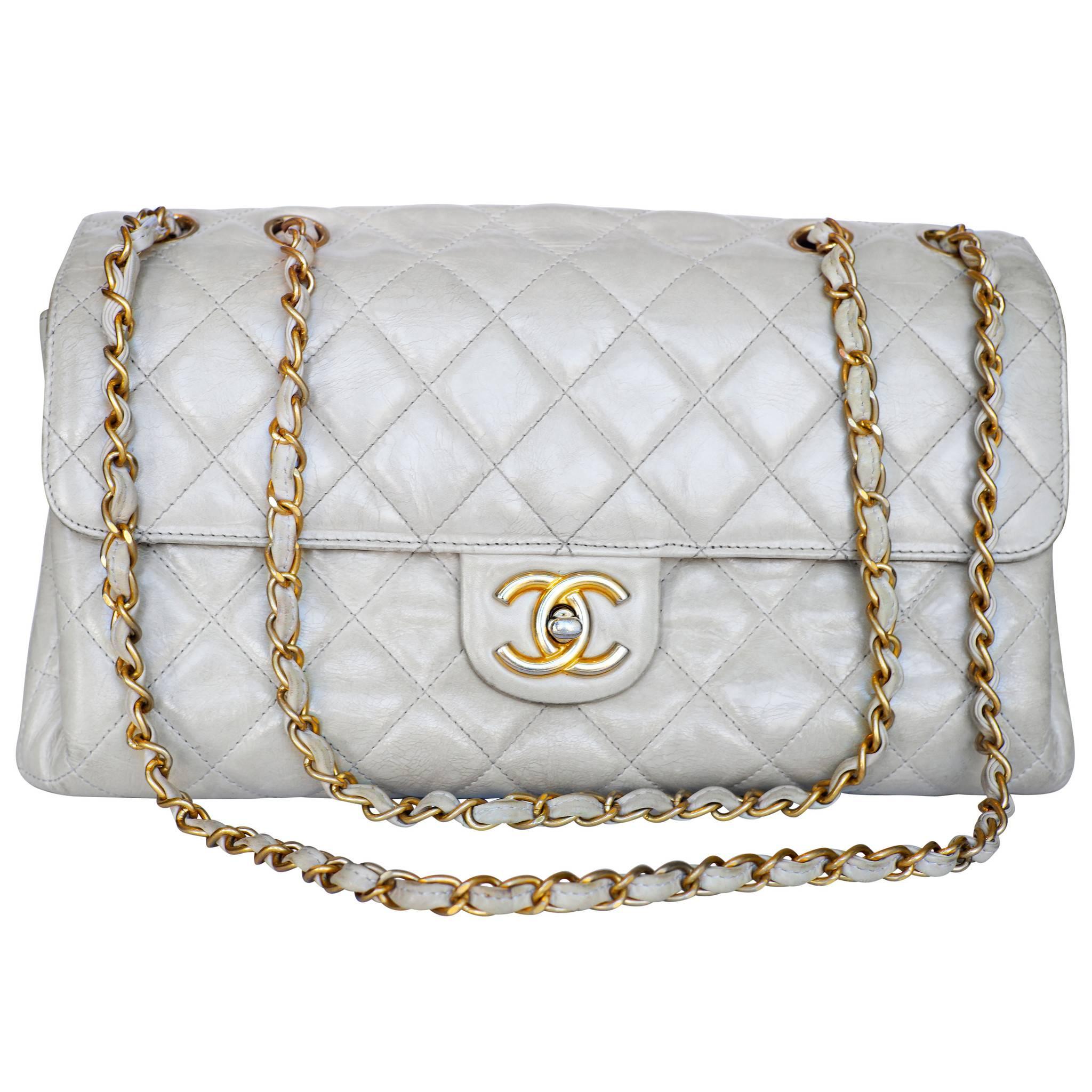 Chanel Cream Classic Jumbo Flap Lambskin Bag