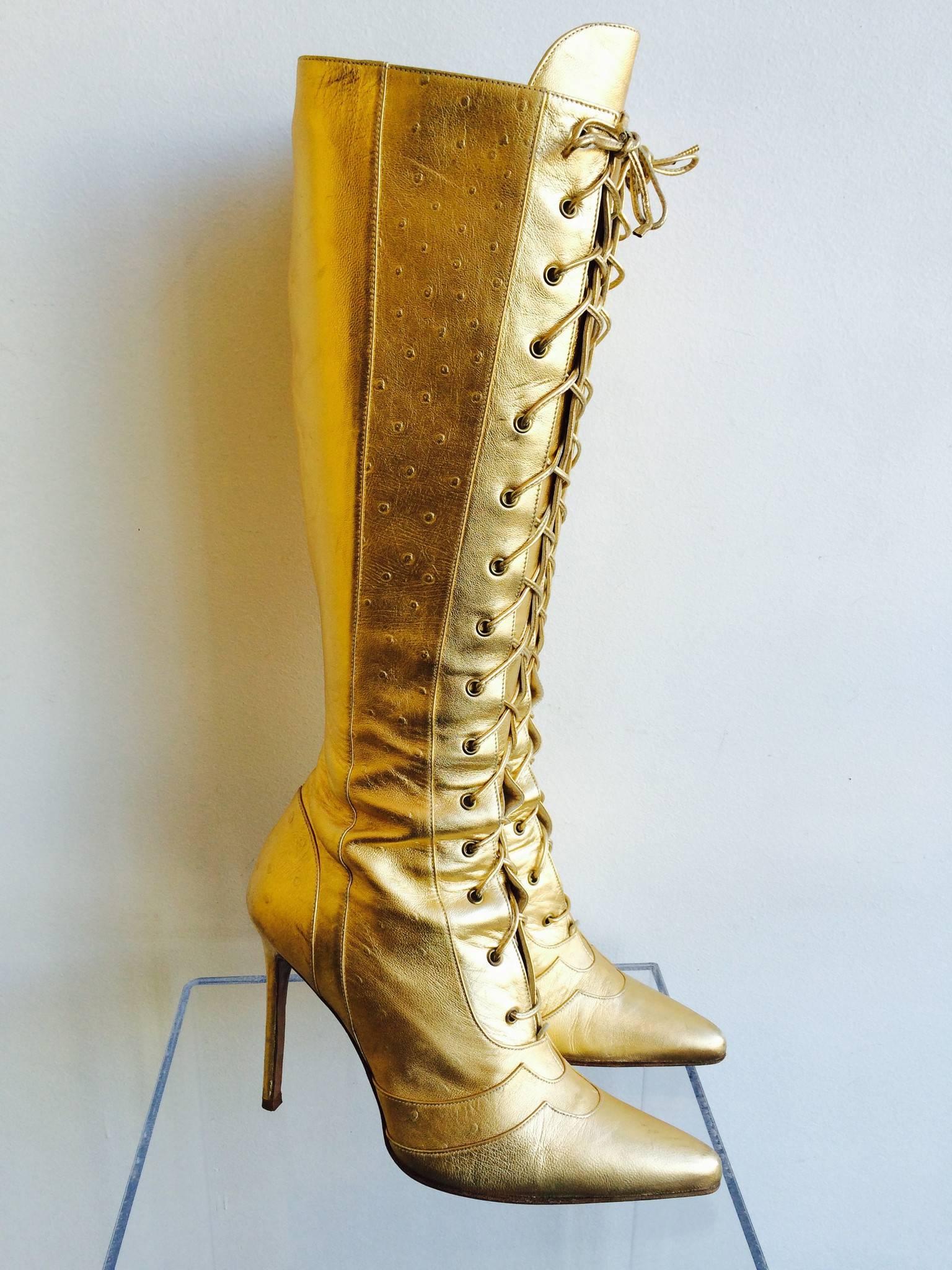 gold lace up boots
