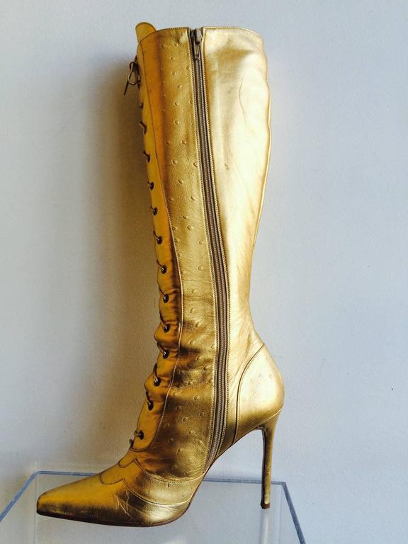 Dior, Shoes, Christian Dior Patent Leather Boots Gold Heels And Gold  Hardware Lace Up
