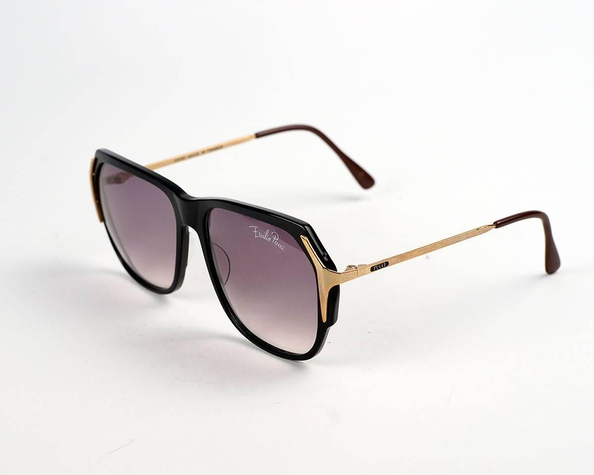 Emilio Pucci Schwarze und goldene Sonnenbrille im Zustand „Gut“ im Angebot in Los Angeles, CA