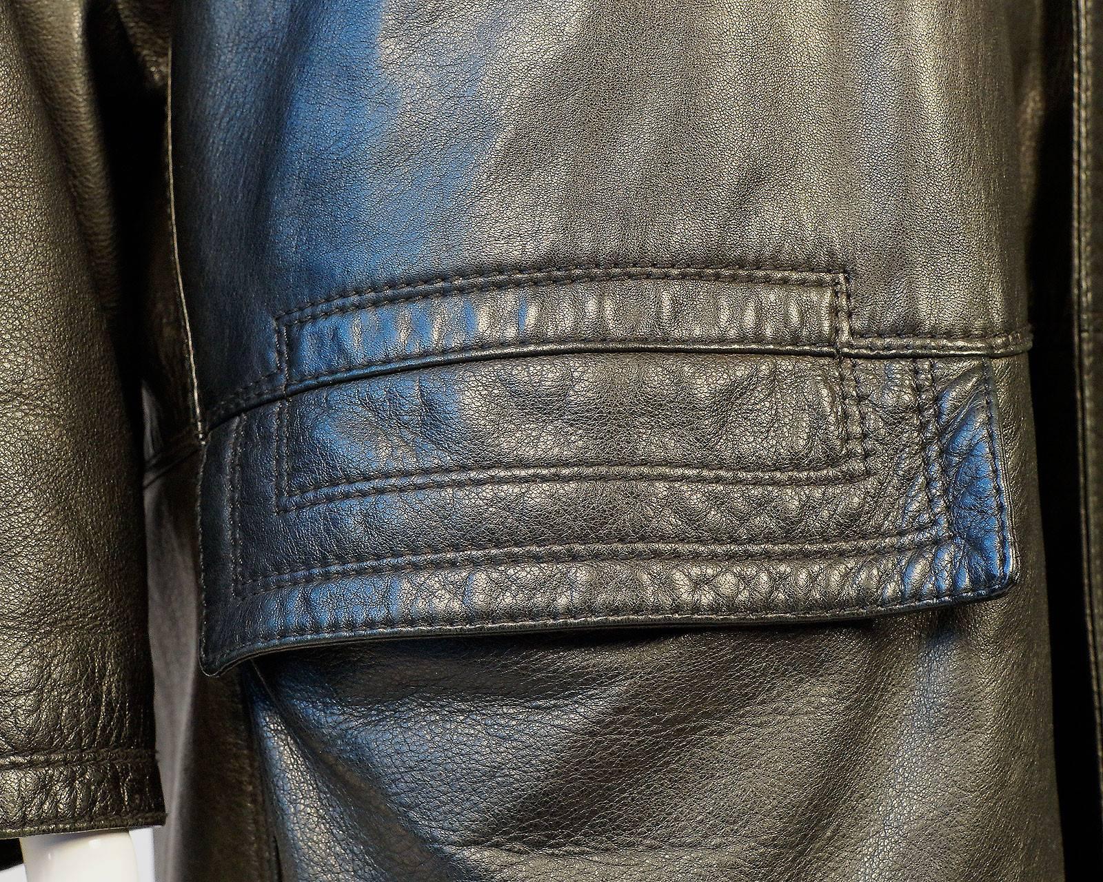 Gianni Versace Black Leather Car Coat In Good Condition In Los Angeles, CA