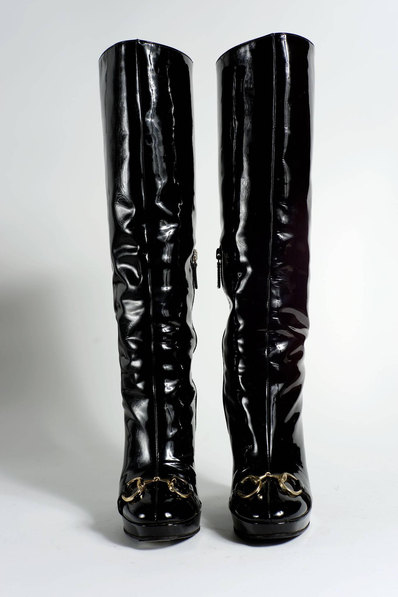 patent leather wedge boots