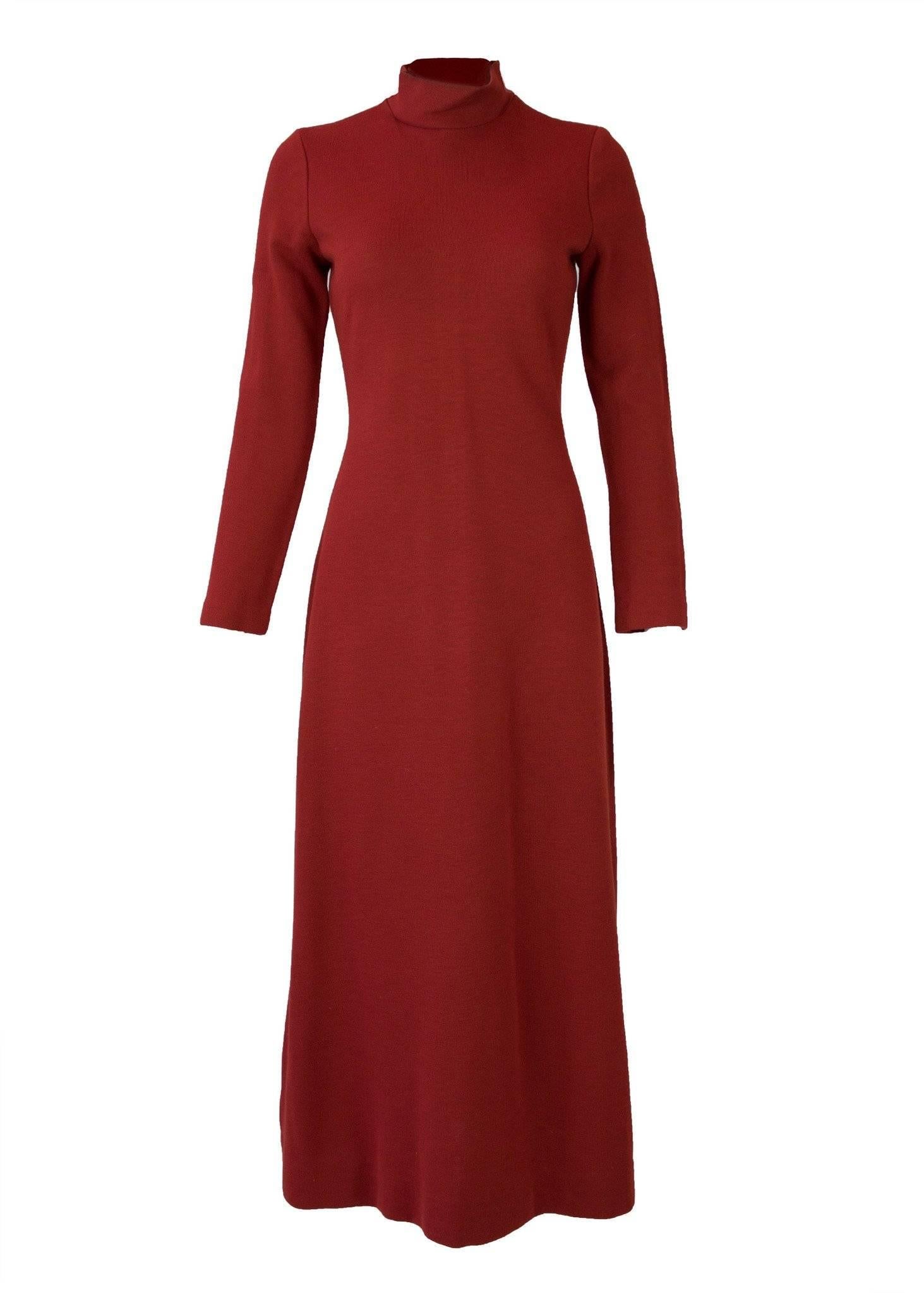 Red Double Knit A-line Turtleneck Dress with Belt 