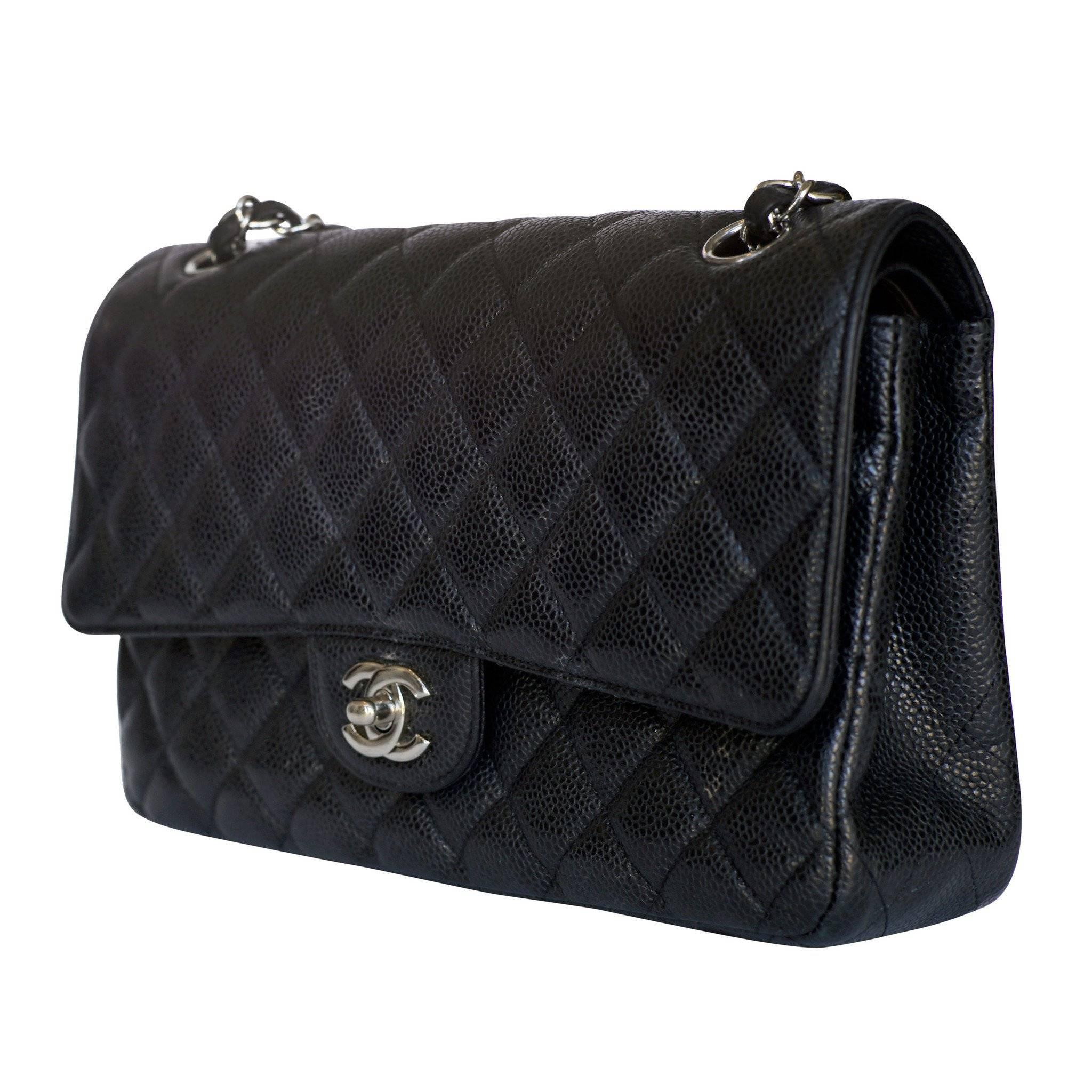 Chanel Black Leather Double Flap Hand Bag In Good Condition In Los Angeles, CA