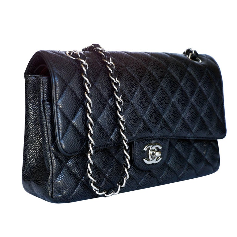 Chanel Black Leather Double Flap Hand Bag at 1stdibs