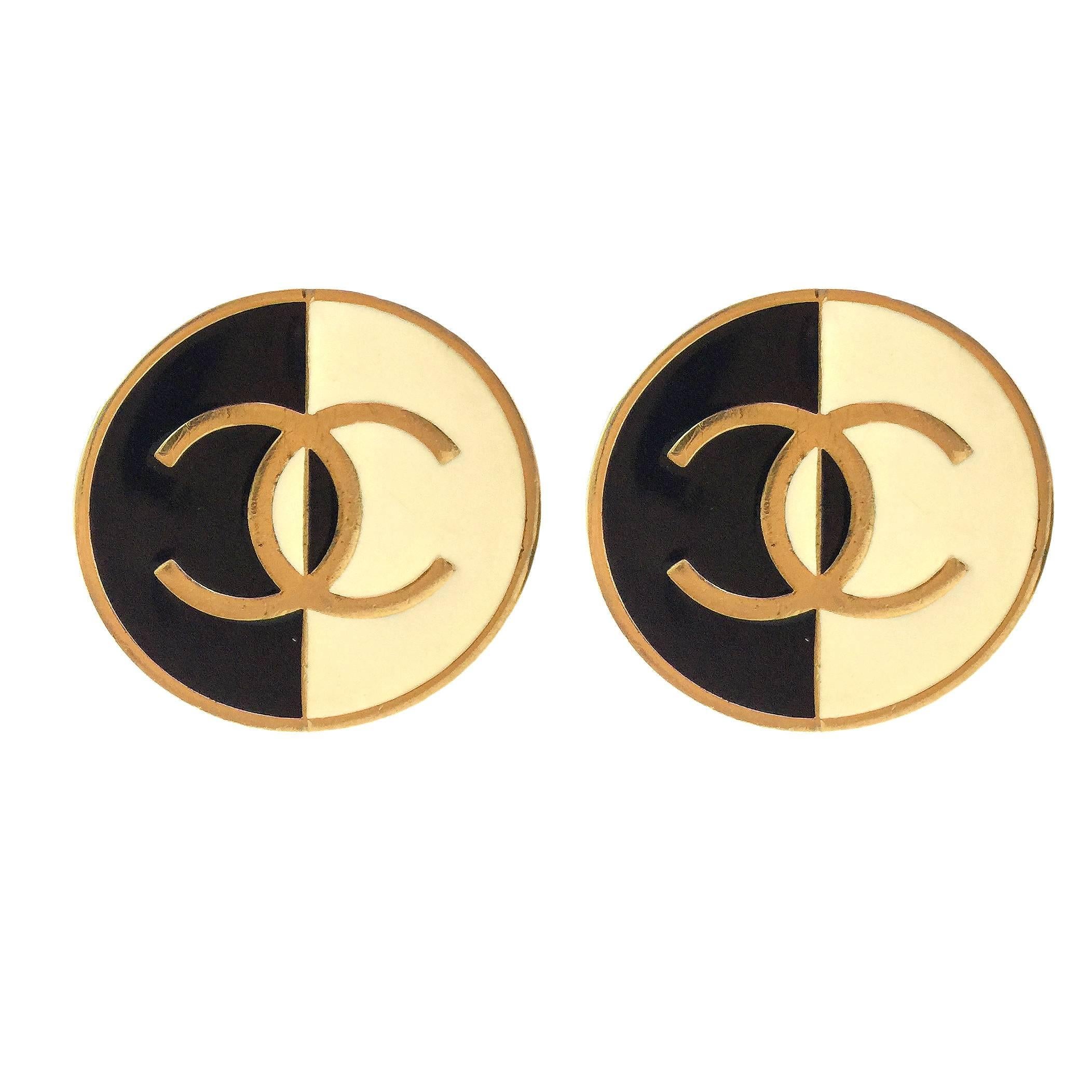 Chanel Two Tone Monogram Clip On Earrings